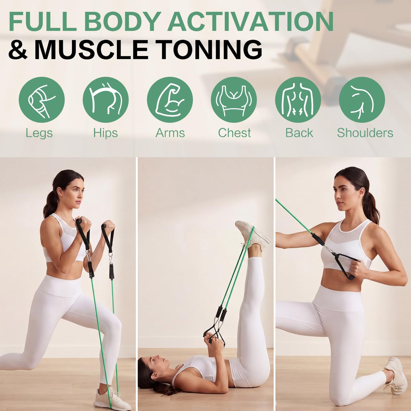 Glimin 12 Pcs Resistance Bands Set, Weight Stretch Exercise Workout Bands, Latex Elastic Straps for Men Women Working Out, Strength Training, Home Fitness(Green,20 Lbs)