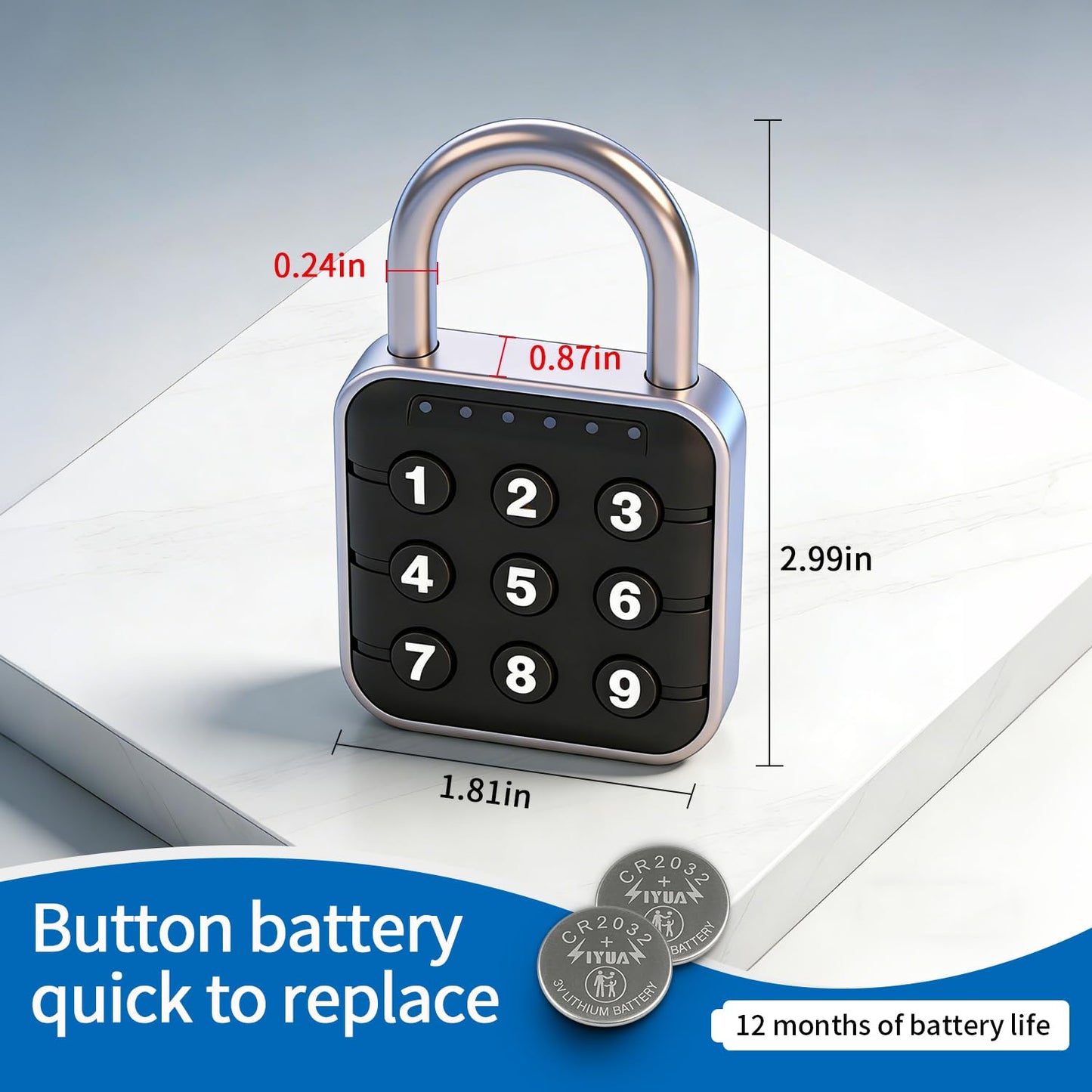 BLOSSOM Digital Padlock for Gym Smart Combination Locker 9 Digits with LED Lights Smart Keyless Entry for School, Shed, Fence (SY13)
