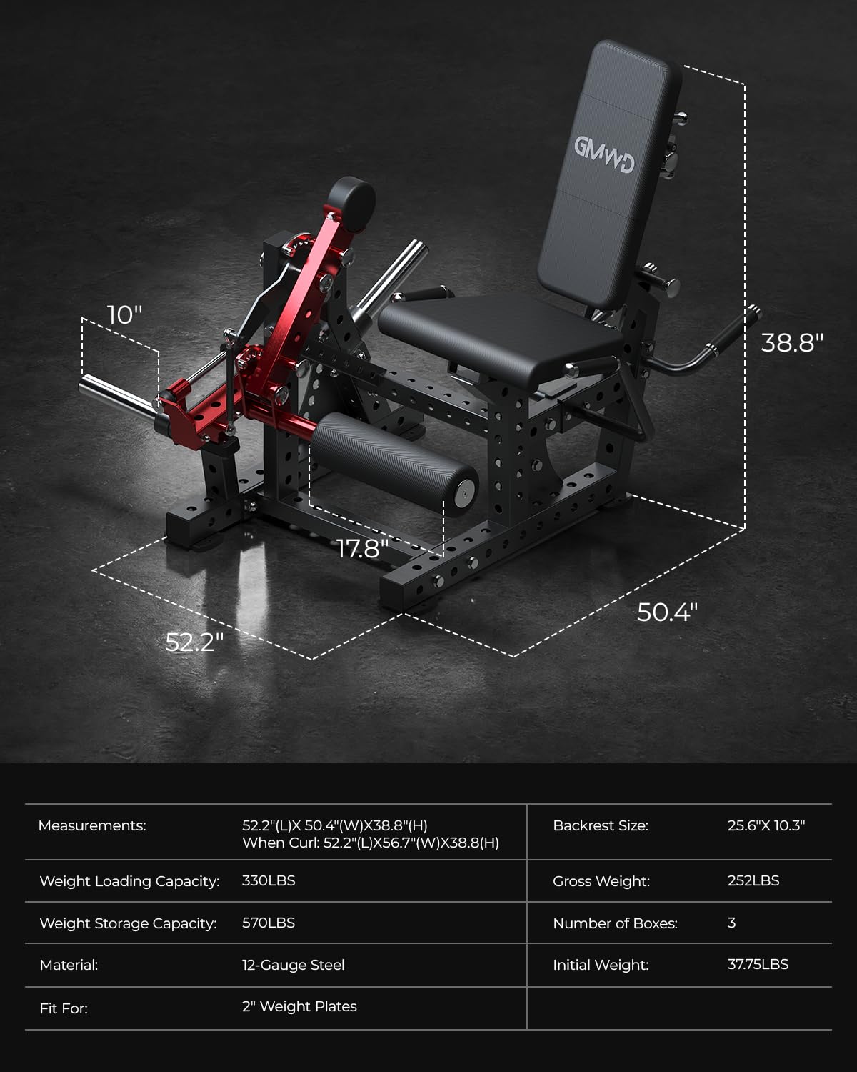 GMWD Leg Extension and Curl Machine LE08 2.0, Adjustable Leg Curl Machine with Plate Loaded, Seated Leg Extension and Lying Curl Machine for Home Gym, Leg Workout Equipment