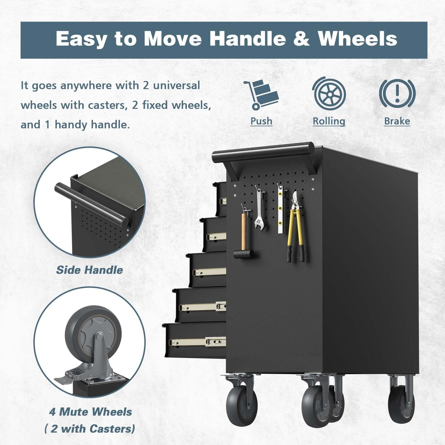 Yaciente 5-Drawer Tool Chest, Rolling Tool Box with Wheels, High Capacity Detachable Mobile Tool Storage Cabinet for Workshop, Garage, Mechanics and Repair Room (Black, 5-Drawer)