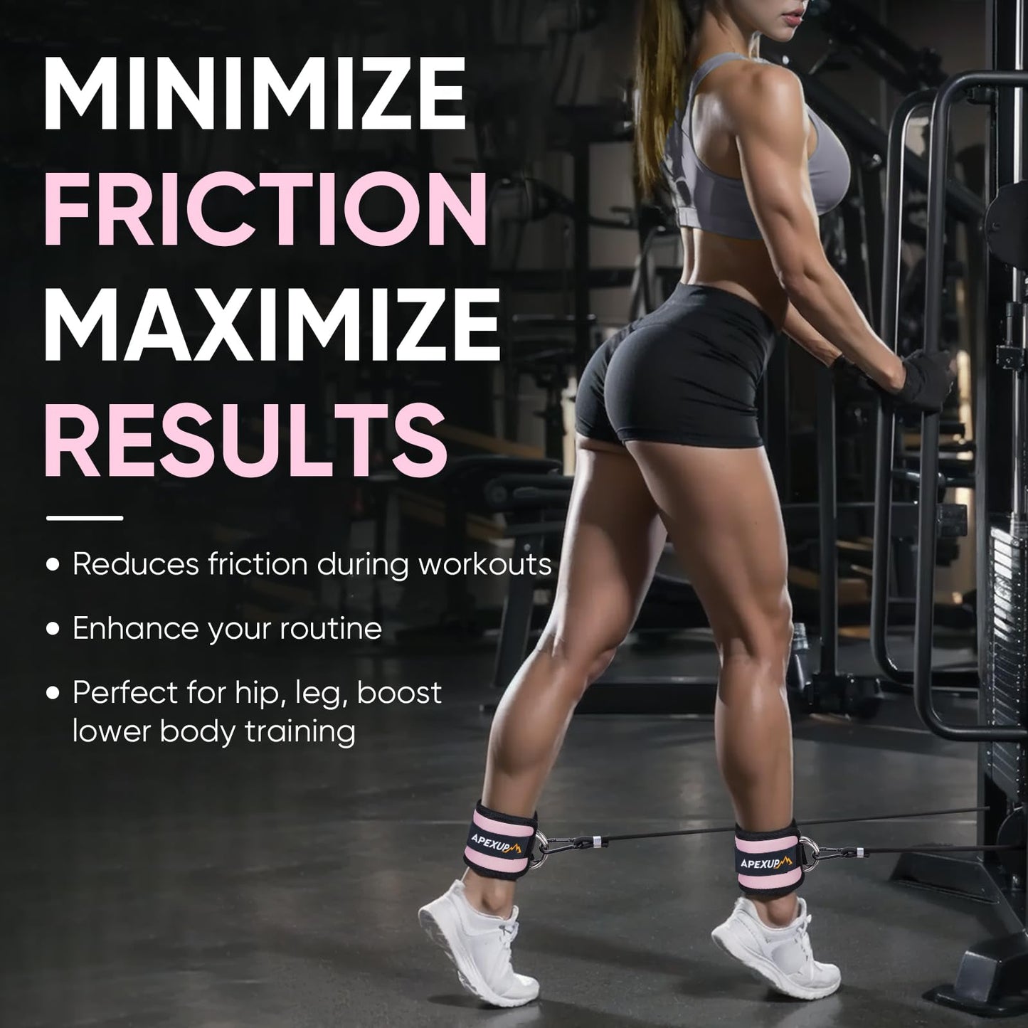 APEXUP Ankle Strap for Cable Machine, Ankle Resistance Bands, Cable Kick Back Ankle Straps for Gym, Glute Workouts, Leg Extensions, Adjustable Straps with Neoprene Padding (Single, Pastel Pink)