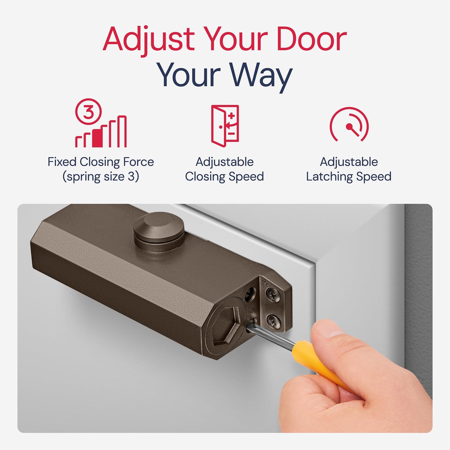 Door Closer for Interior and Light Commercial Door Use Power Size #3 Cast Aluminum Standard Duty Door Closer Automatic Closing and Latching - Embassy Series LH303