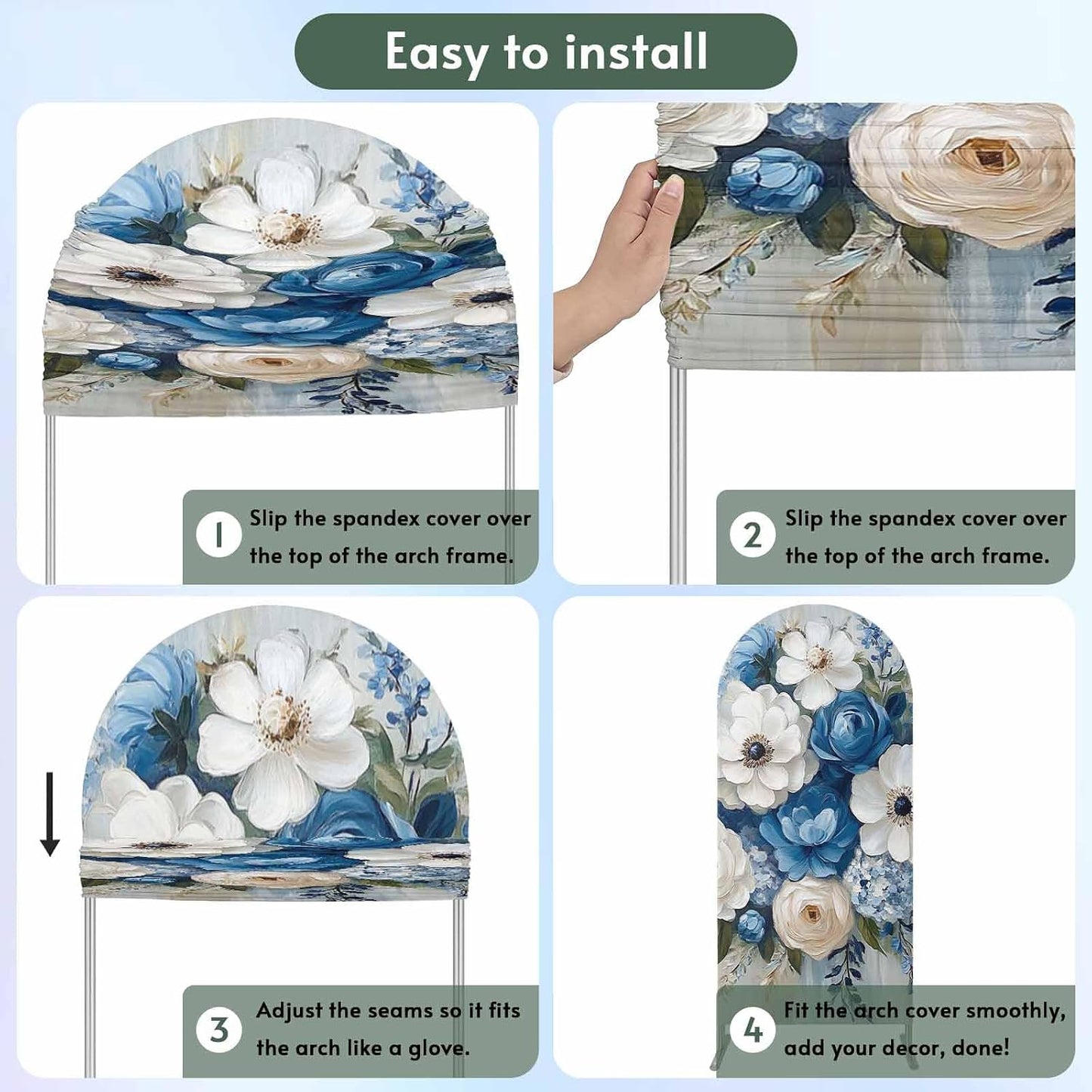 Jnbasdffb 7.2 Country Hydrangeas Flower Wedding Arch Cover,Stretchy Spandex Arch Backdrop Stand Covers FT,Blue White