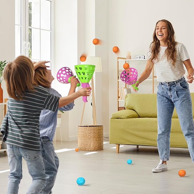 Pop Pass Catch Ball Game Set – 4 Launchers, 20 Balls, Toss and Catch Outdoor Toys for Kids Ages 3-8, Indoor Yard Beach Pool Game, Party Favor for Kids Adults