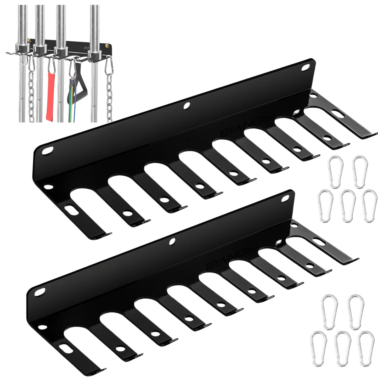 Olympic Barbell Hanger Wall Mount - Heavy Duty 5mm Steel Bar Holder for 35mm Olympic Standard Bars, 160lb Capacity - Vertical & Horizontal Barbell Storage Rack with Rubber Pads - Fits Garage Gym, Home Gym blue