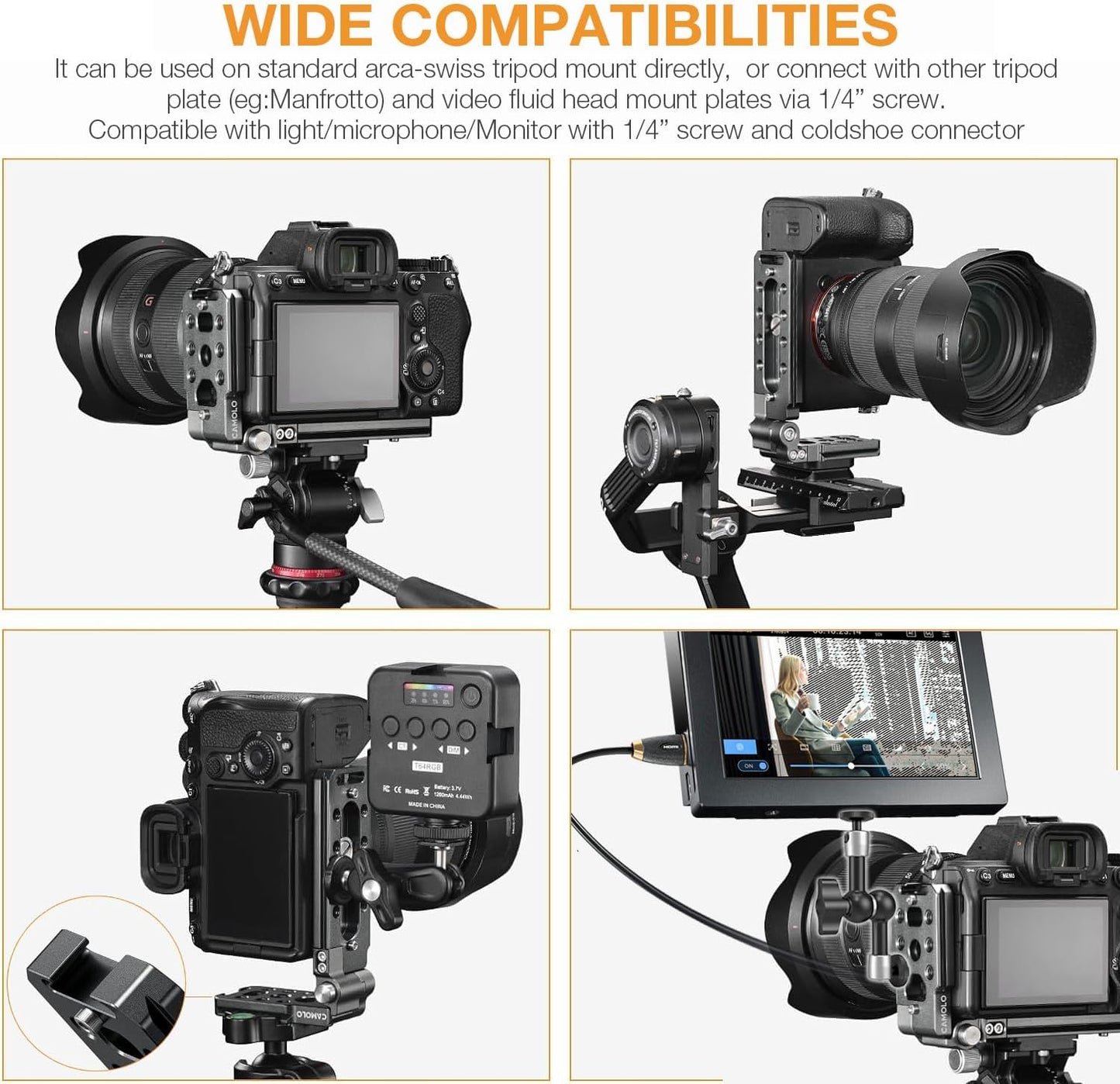 CAMOLO RIG Base,1/4" Foldable DSLR Camera L Bracket,Vertical Horizontal Switching Tripod,Arca-Swiss Srew Hole,Quick