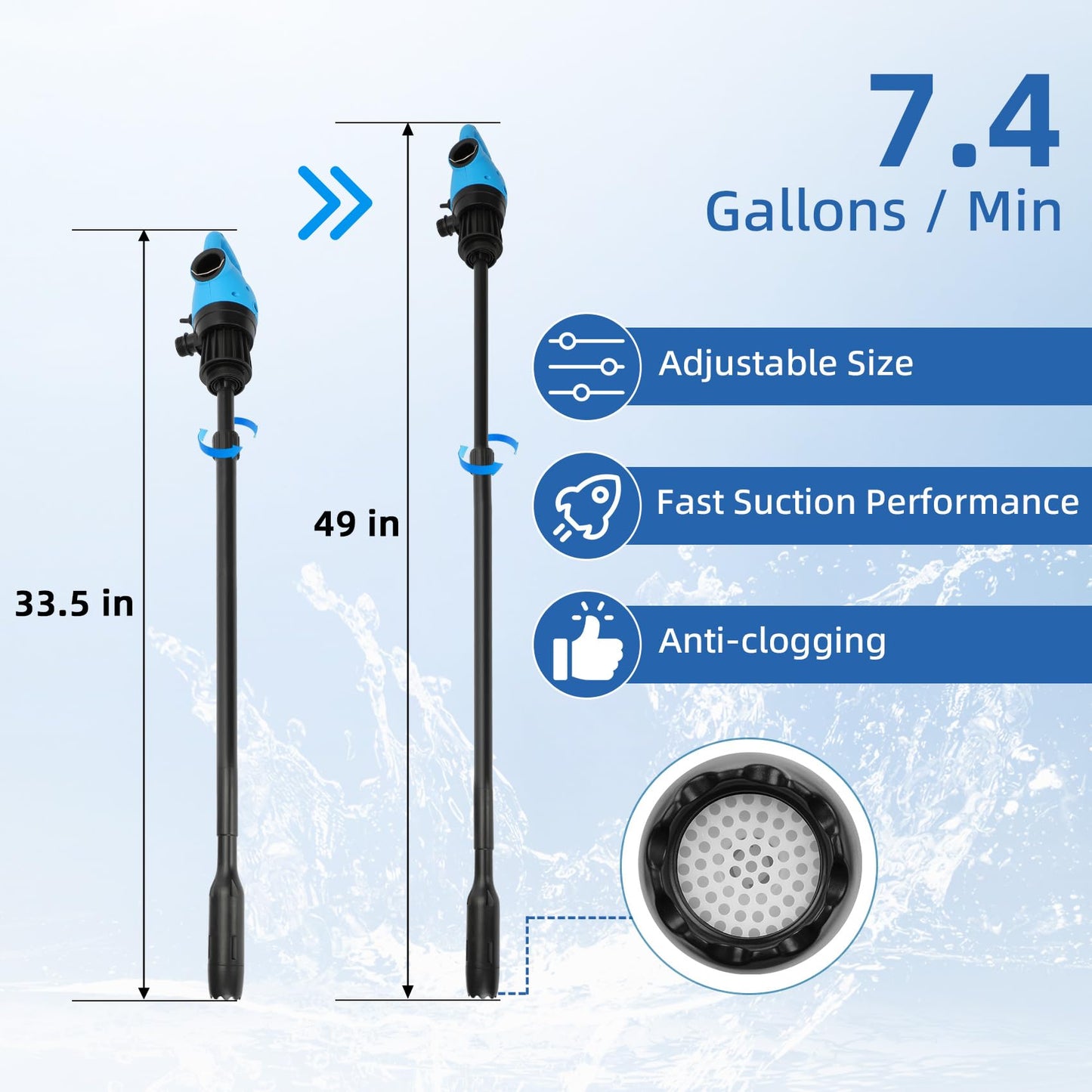 Electric Drum Barrel Pump, 12V DC/100-240V AC Power, 55 Gallon Drum Pump with 2-Inch Bung Adapter, 7.4 GPM Flow Rate, Suitable for DEF, Diesel, Antifreeze, Water-Based Fluids