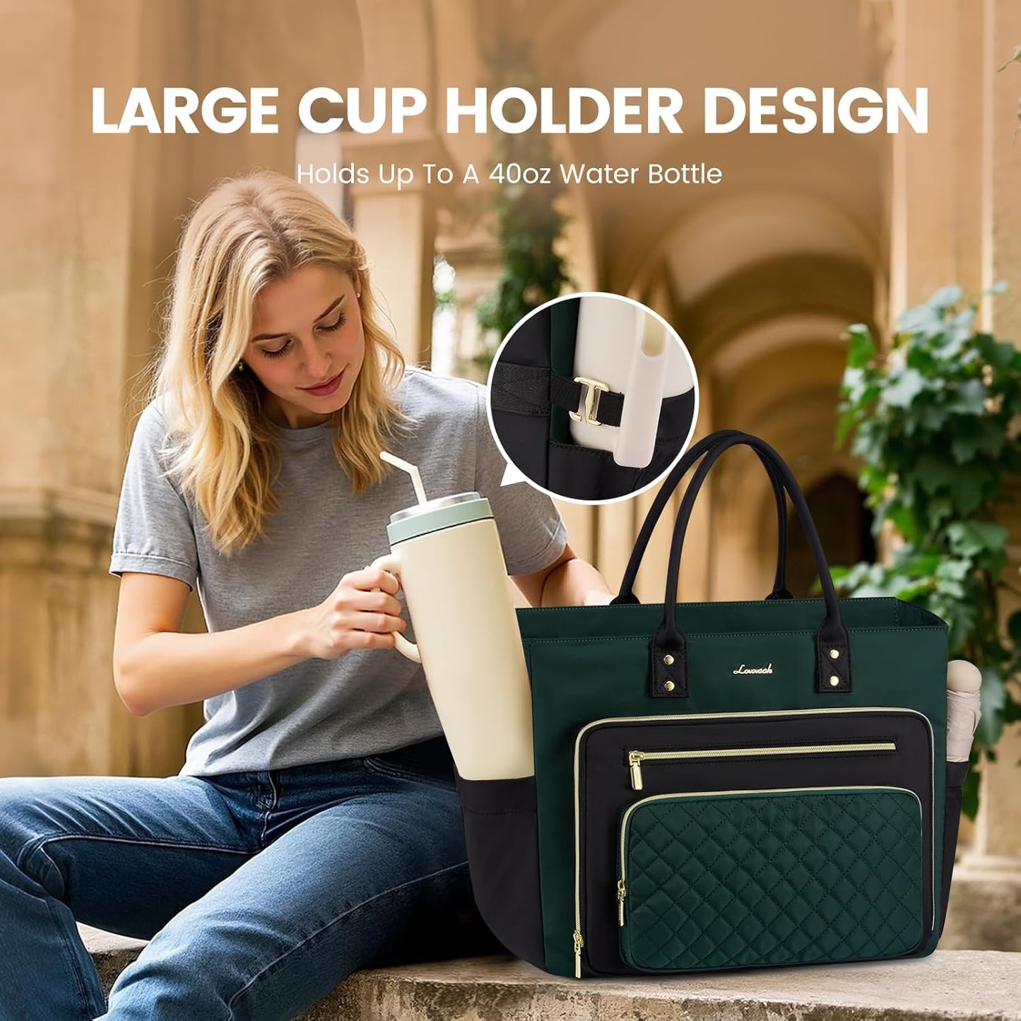 LOVEVOOK 15.6 Inch Laptop Tote Bag for Women With Large Cup Holder, Work Bags Teacher Nurse Bag, Professional Briefcase