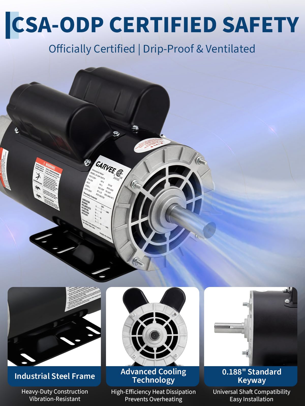 2HP SPL Air Compressor Electric Motor, 115/230V 56 Frame 3450 RPM with 5/8" Keyed Shaft 60 Hz, 18/9 Amps, 1.88" Shaft Length, Ultra Quiet, Dual CW/CCW Rotation (Factory Setting is CCW)