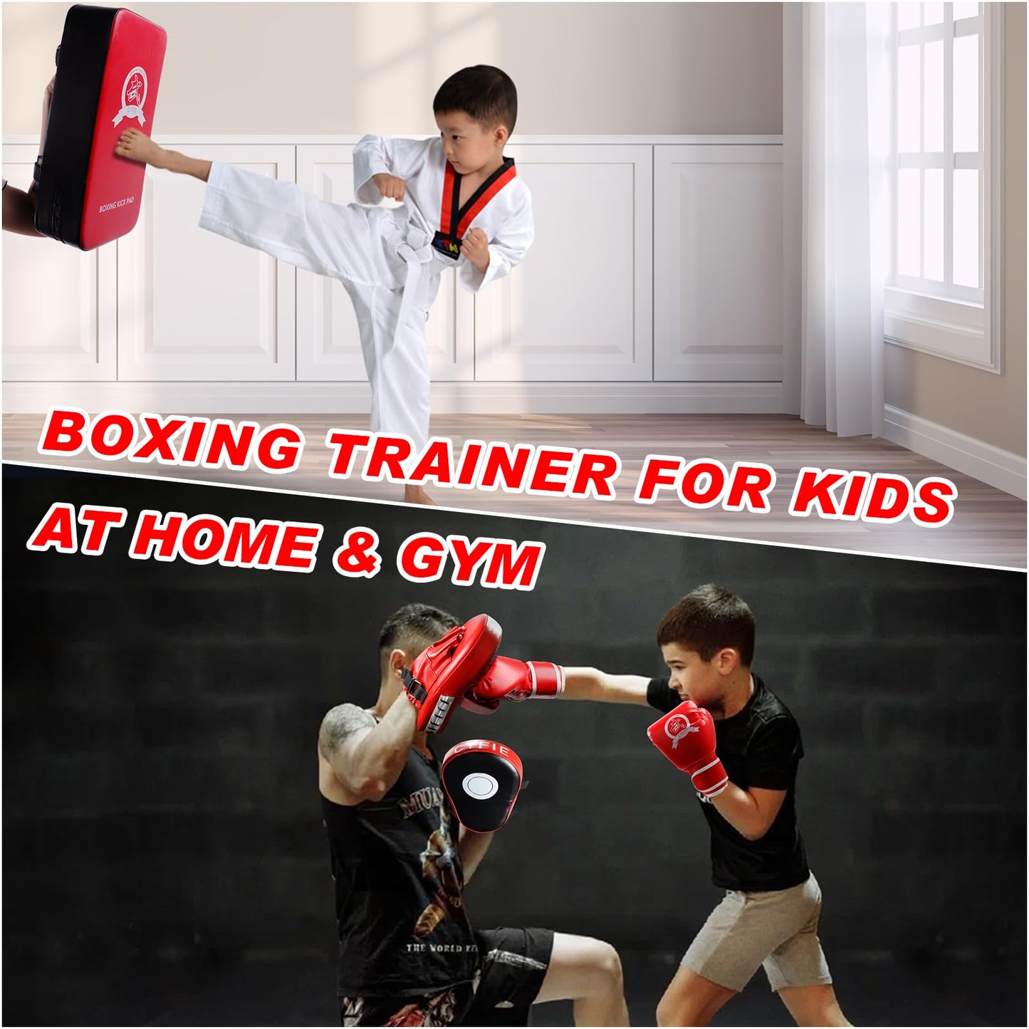 CYFIE 2 in 1 Boxing Equipment Boxing Strike Pads Punching Mitts Set, Boxing Mitts and Pads for Muay Thai, Karate, Taekwondo, Martial Arts Training at Home Gym, Karate Kick Pads for Kids, Youth (Red)