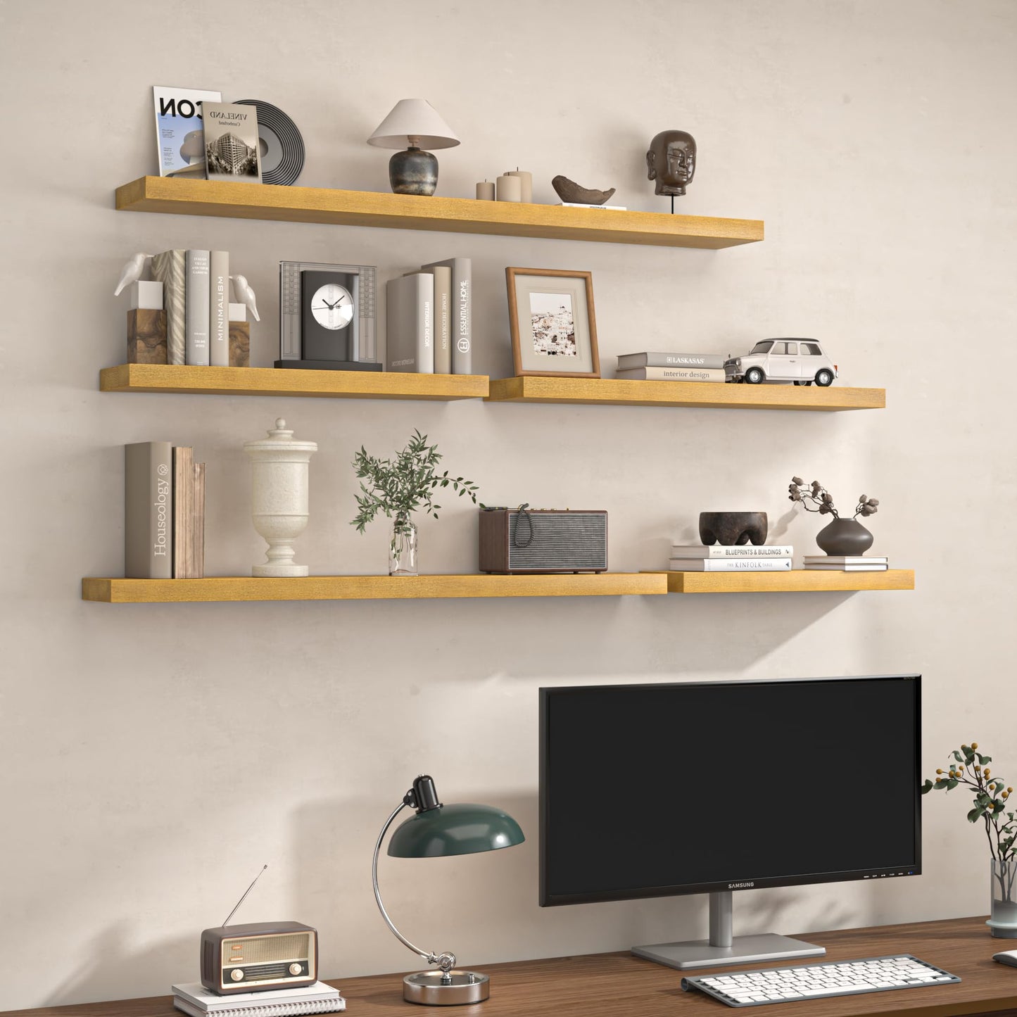 Axeman 30 Inch Rustic Wooden Floating Shelves for Wall|Solid Reclaimed Wood Wall Mounted Shelves with Invisible Brackets for Books Bathroom Kitchen Storage|8 Inch Deep|2 Pack, Natural