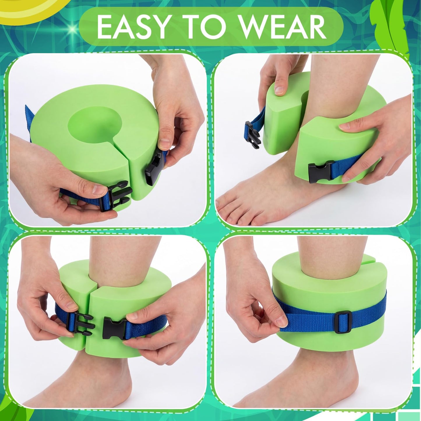 Hungdao Water Aerobics Set for Aquatic Exercise Include Foam Water Dumbbell Swim Aquatic Cuffs Ankle Arm for Sport Swimming Glove Pool Resistance Weights Fitness Equipment for Workout Training (Green)