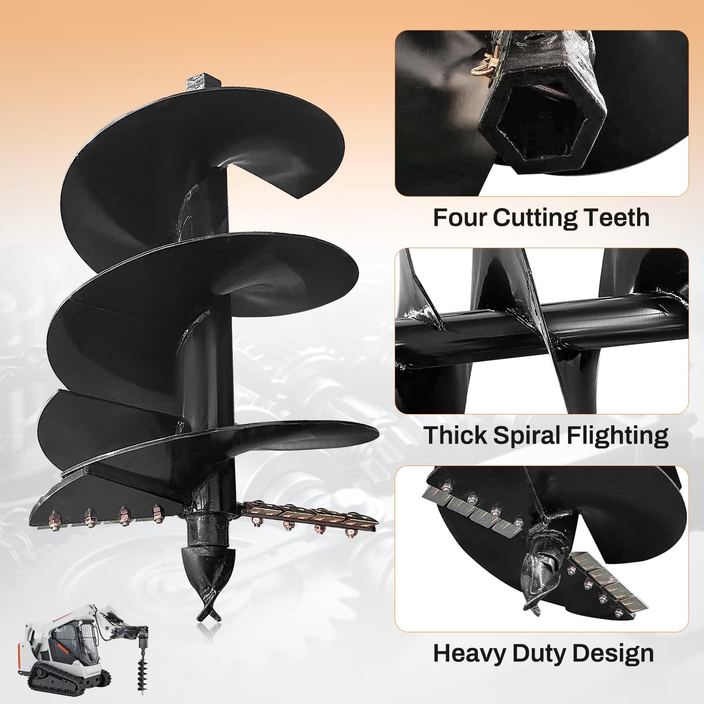 Dewinston 24" Heavy Duty Auger Bit for Skid Steer Tractor Post Hole Digger, 2" Hex Connect Adapter, 4ft Long, 4 Teeth