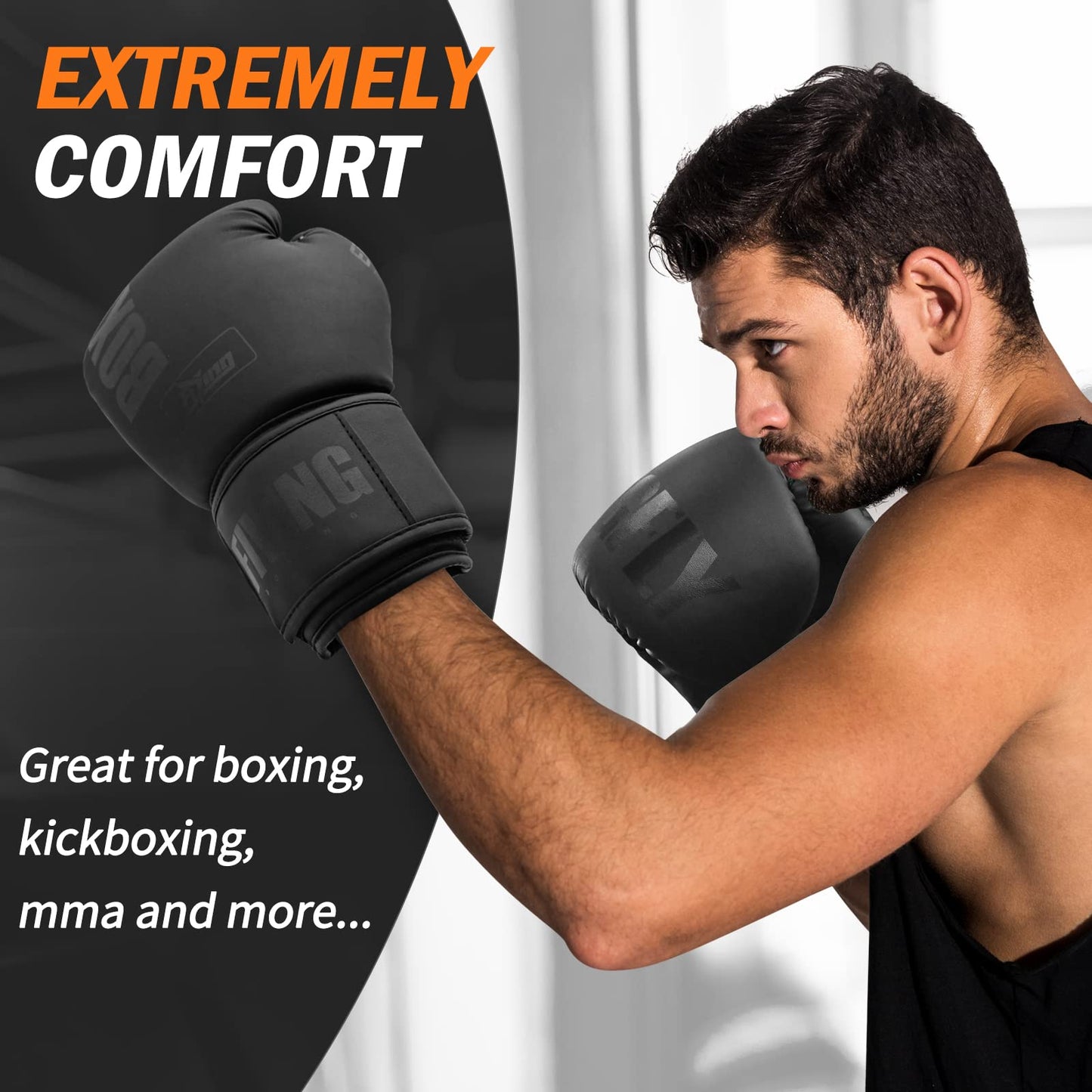 Boxing Gloves for Men and Women Suitable for Boxing Kickboxing Mixed Martial Arts Muay Thai MMA Heavy Bag Fighting Training (Black, 12oz)