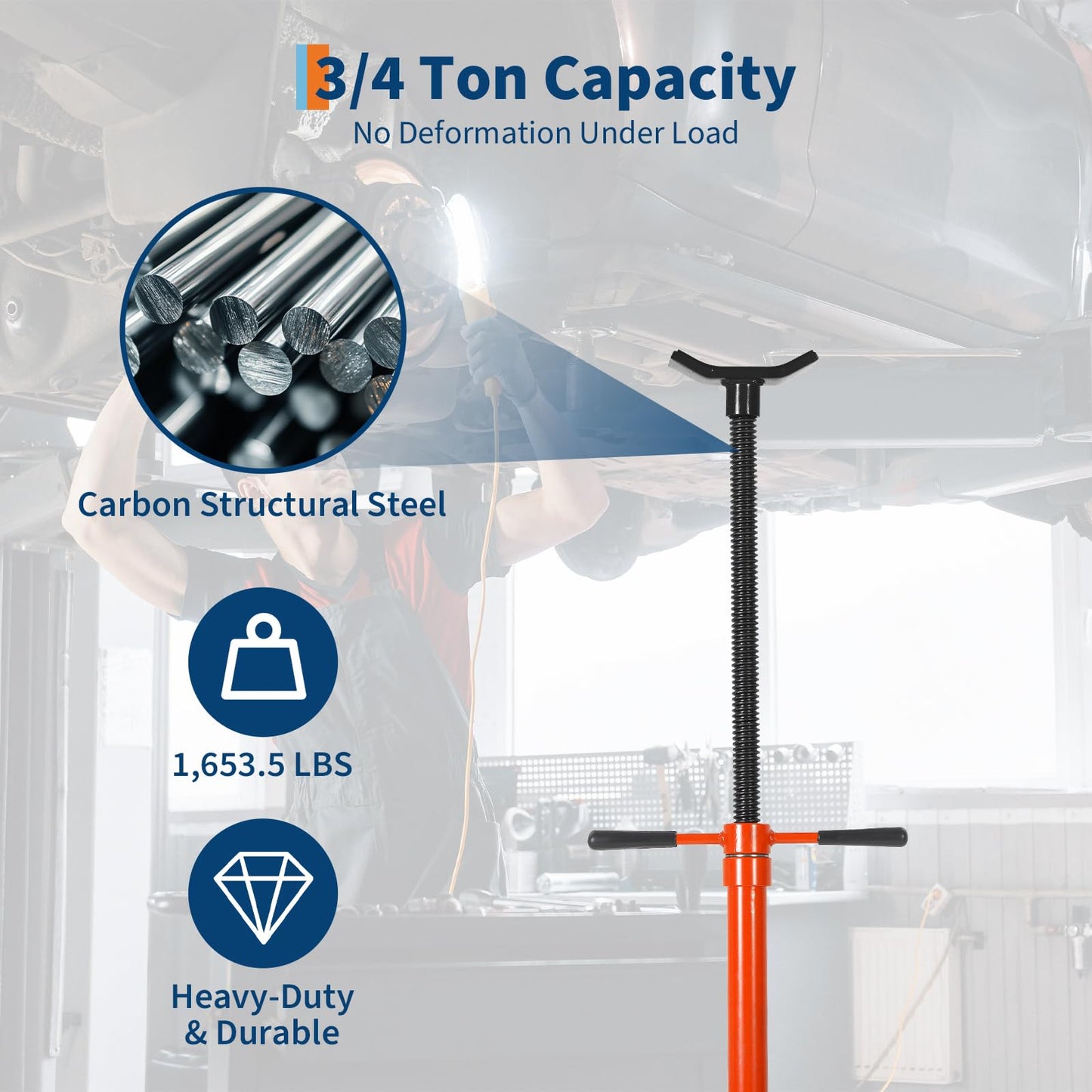 EliteEdge 2 Pack Underhoist Support Stand, 1653 LBS Screw Jack Stand with Adjustable 52"-76" Height, 3/4 Ton Under Hoist Support Stand for Vehicle Lifting & Support