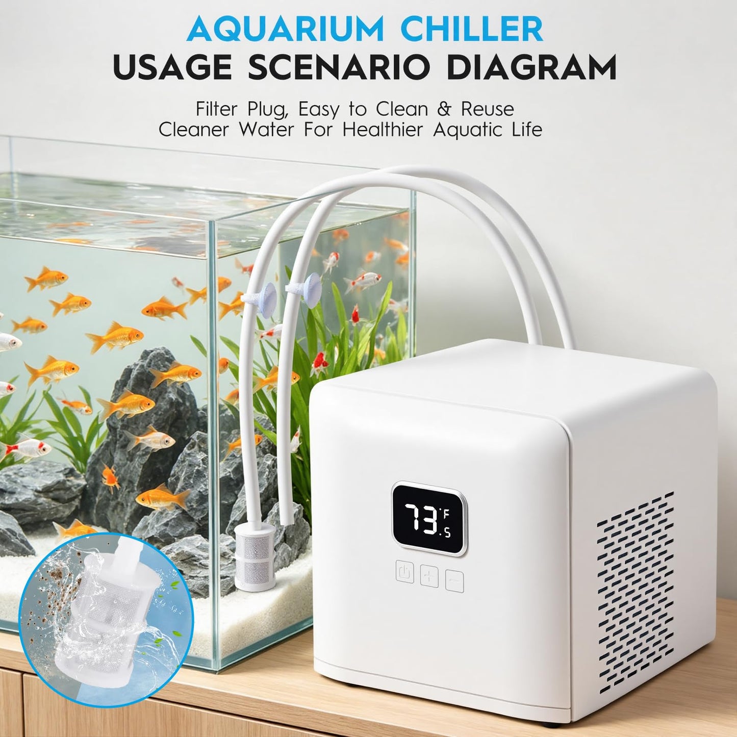 Fox plunge Upgraded 1/13HP Aquarium Chiller,Hydroponic Cooling System,Fish Tank Chiller with Compressor Quiet Cooling & Built-in Pump for Coral Shrimp/Axolotl (26gal/100L)