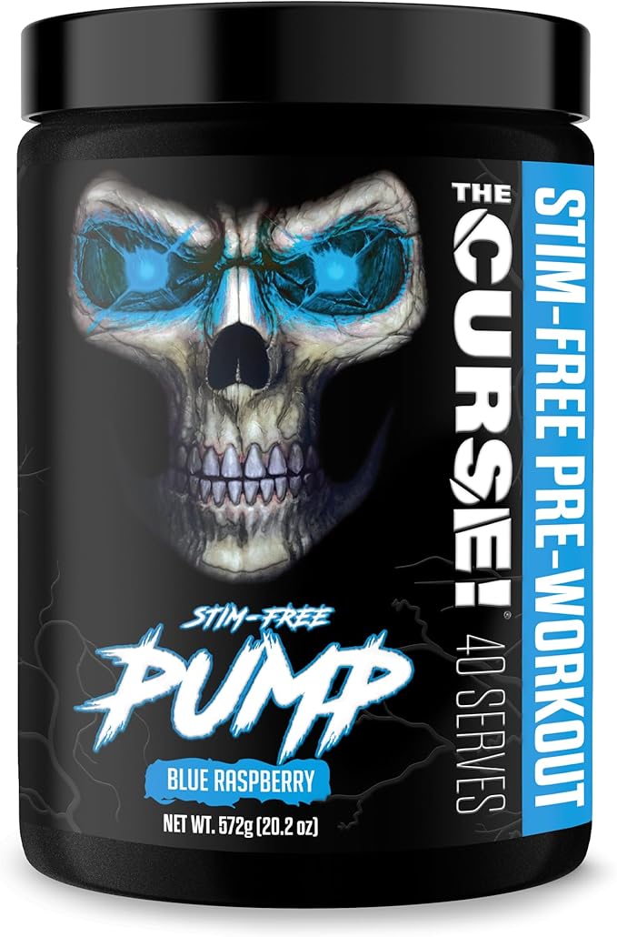 JNX SPORTS The Curse! Pump ??Stim-Free Pre-Workout | Blue Raspberry 40 Serves | Caffeine-Free Pump Pre Workout, Non-Stim Nitric Oxide Preworkout for Men & Women