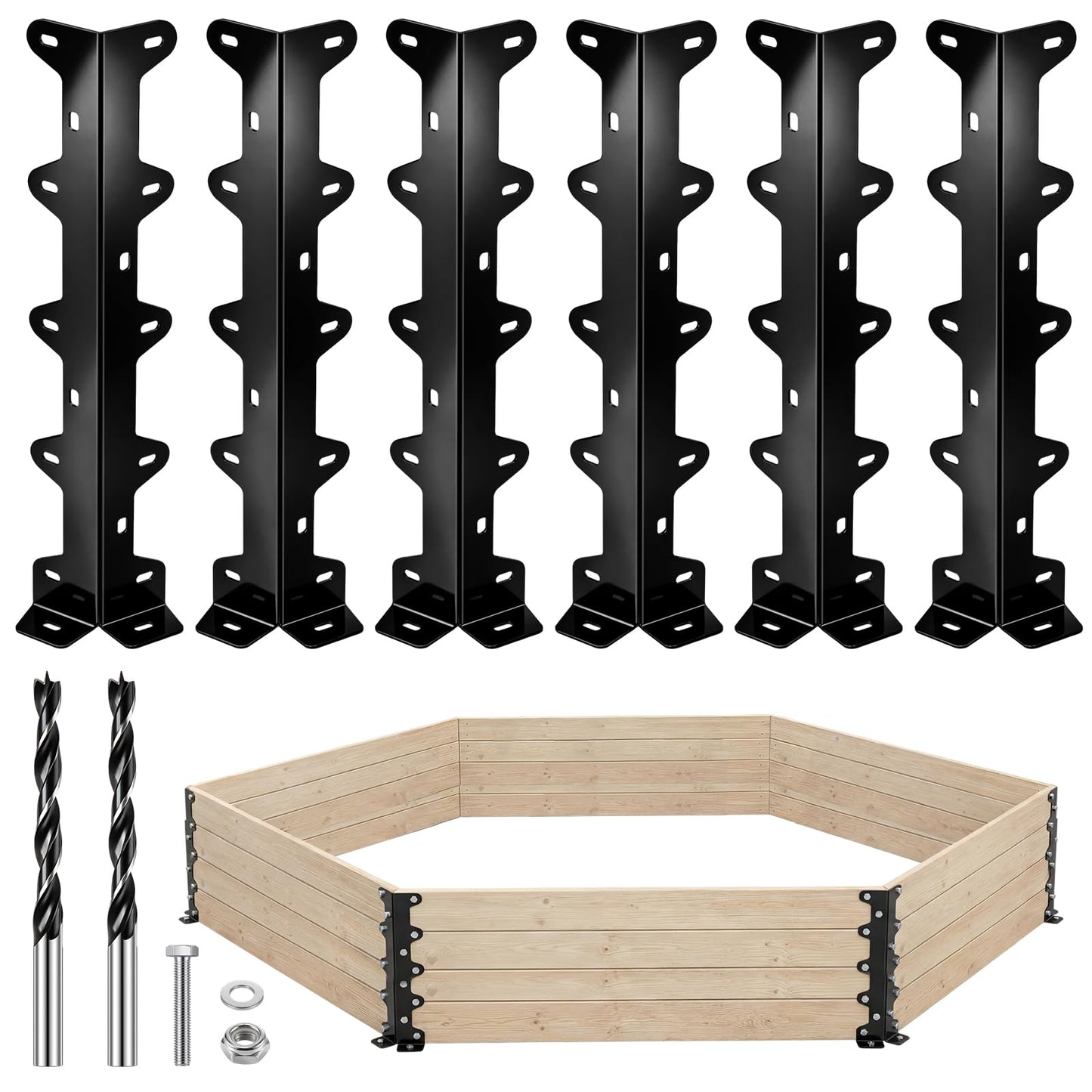 ElaraBerry 6 Pack Gaga Ball Pit Brackets 25 x 5 Inch 120 Degree Heavy Duty Steel Corner Brackets with Bolts Nut Washers Outdoor Playground Frame Connectors for Wood Boards