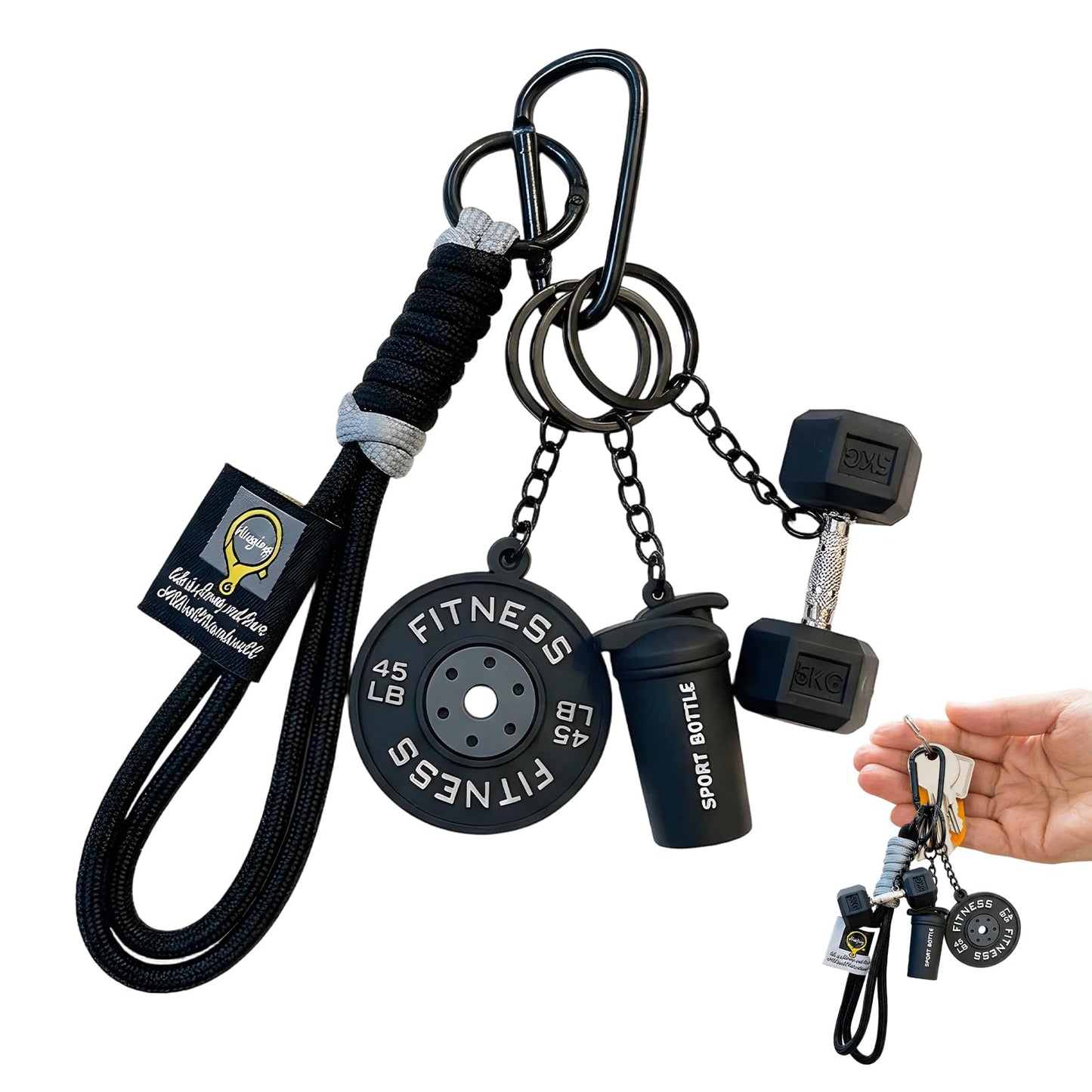 Enyyfit 1PCS PVC Material Dumbbell Keychain & Fitness Keychain with Barbell Plate, Barbell Keychains Gym Bag Charms for Fitness Lovers