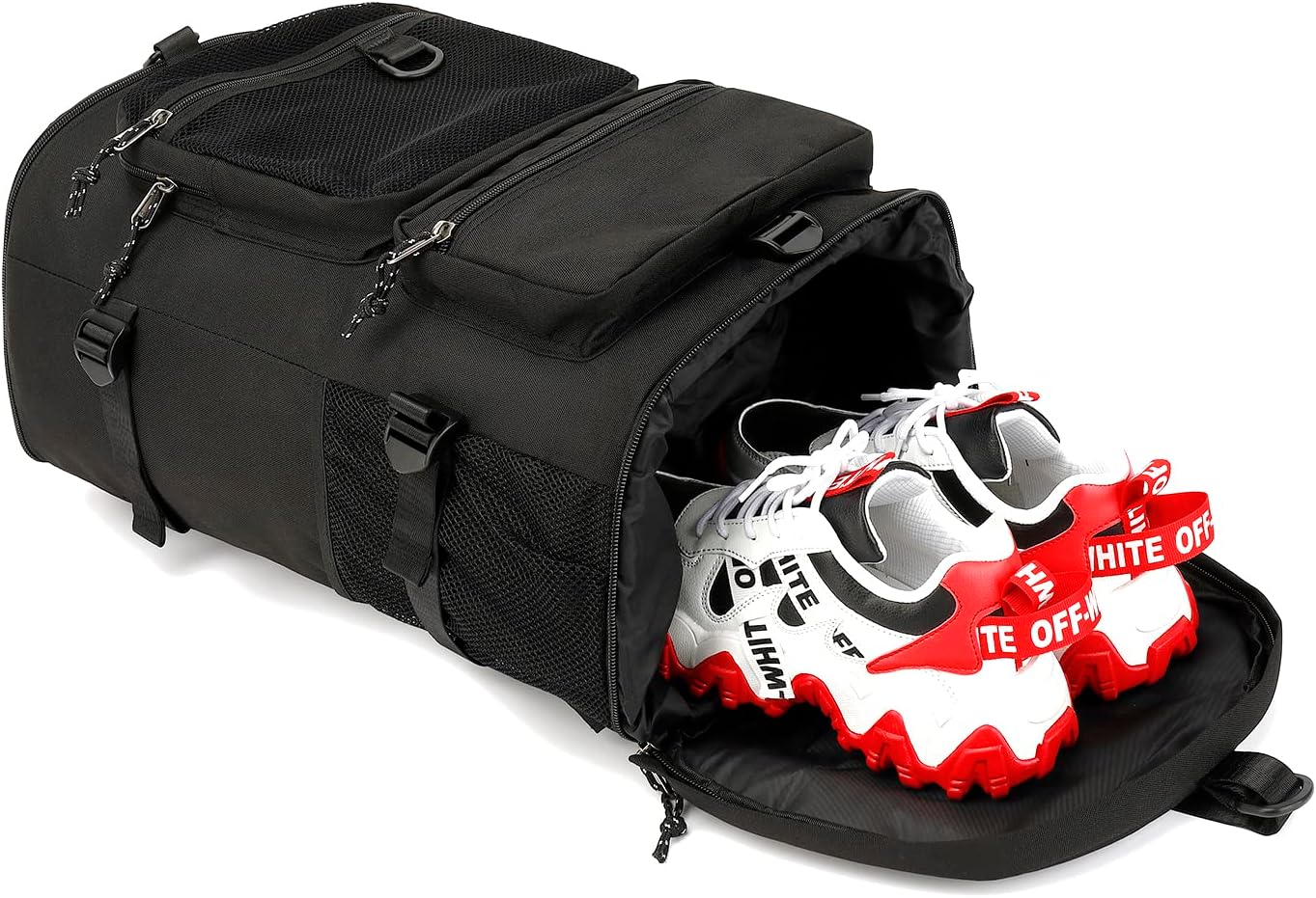 Backpack 4-Way Kalesi Gym Duffle Bag Waterproof with Shoes Compartment for travel Sport Hiking laptop (Black)