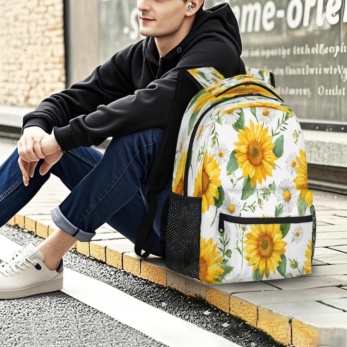 Wicewott Backpack 18in Backpacks Pack Backpack Yellow Sunflower Bouquet for Women Men Large Capacity Waterproof Laptop
