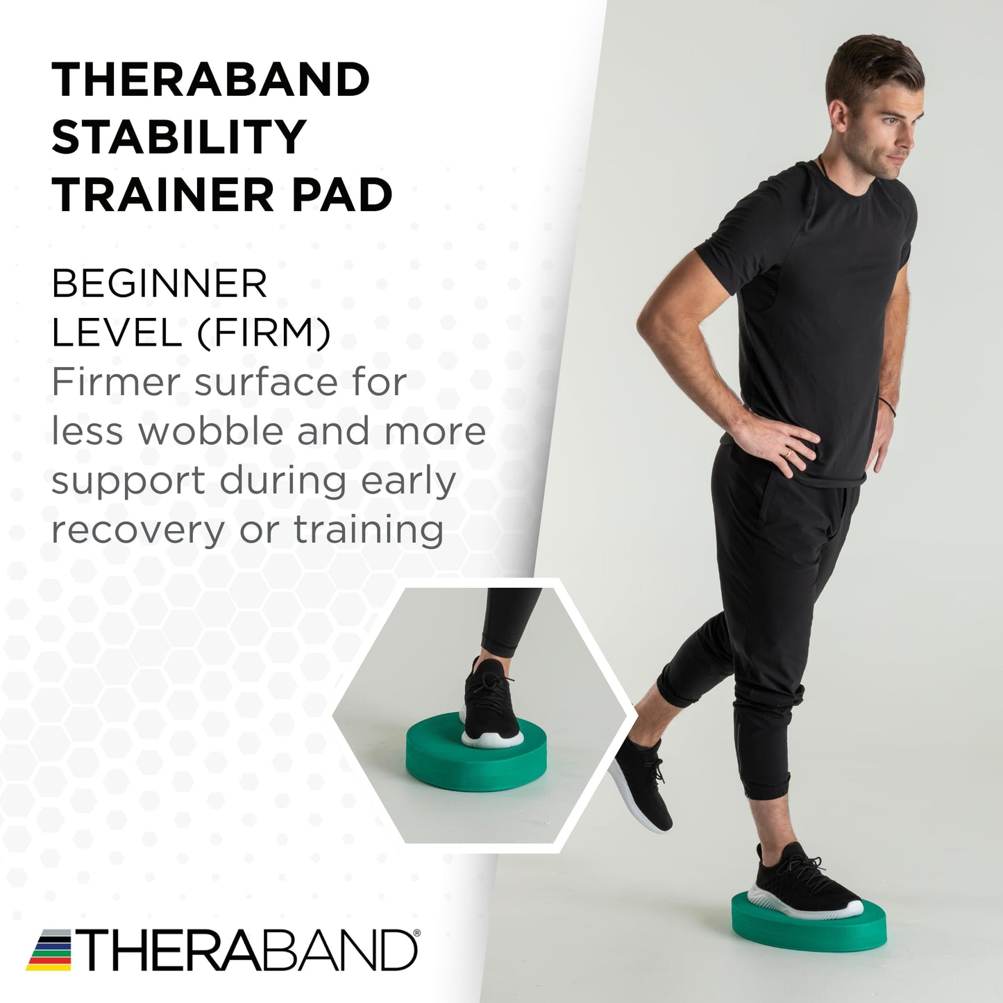 THERABAND Stability Trainer Pad, Beginner Level, Firm, Green Foam Balance Pad for Physical Therapy, Exercise Pad for Core Strength, Lightweight Non-Slip Balance Trainer, Portable Foam Pad for Home or Clinic Use