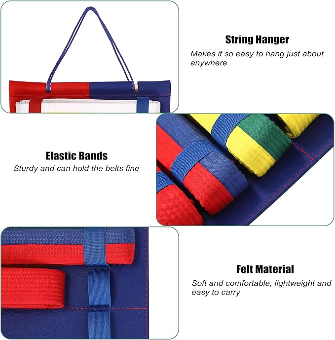 JUXYES Wall Hanging Martial Arts Belts Organizer for 12 Belts, Portable Karate Belt Display Holder, Lightweight Hanging Taekwondo Belt Display Holder for Martial Arts Learner