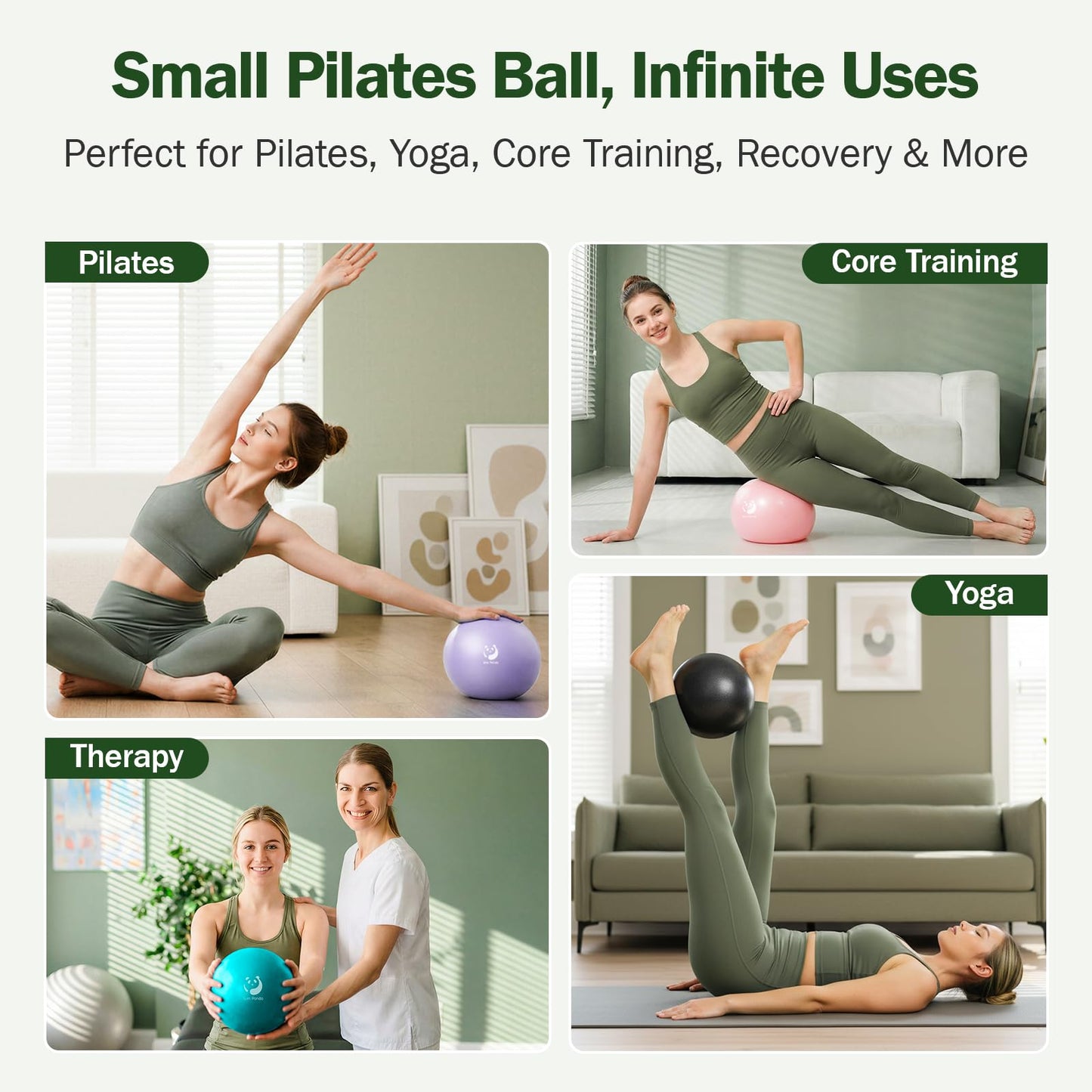 Slim Panda Pilates Ball, 9 Inch Small Exercise Ball, Anti Burst Mini Yoga Ball for Stability, Workout, Barre, Core Strength, Physical Therapy, Balance, Stretching