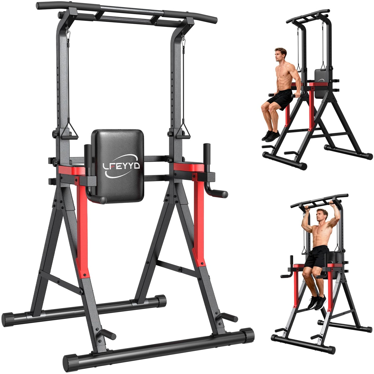 Power Tower Pull Up Bar Free Standing,13-Level Adjustable Height Dip Station with X-Frame Stability, Multi-Grip Handles, Backrest, Home Gym Strength Training Equipment 400LBS