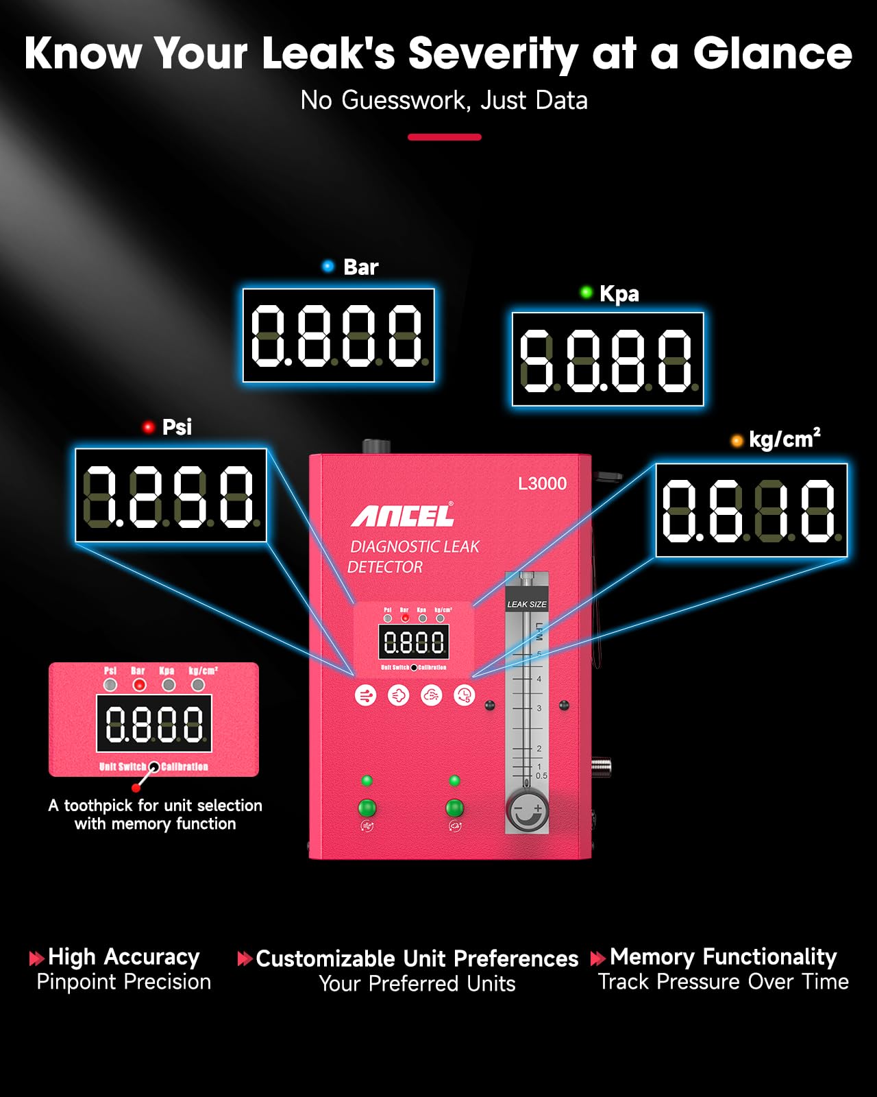ANCEL L3000 Digital Automotive Smoke Leak Detector with LED Pressure Gauge – EVAP System & Full-Vehicle Leak Tester for Gasoline and Diesel Engines, Professional Smoke Machine Tool