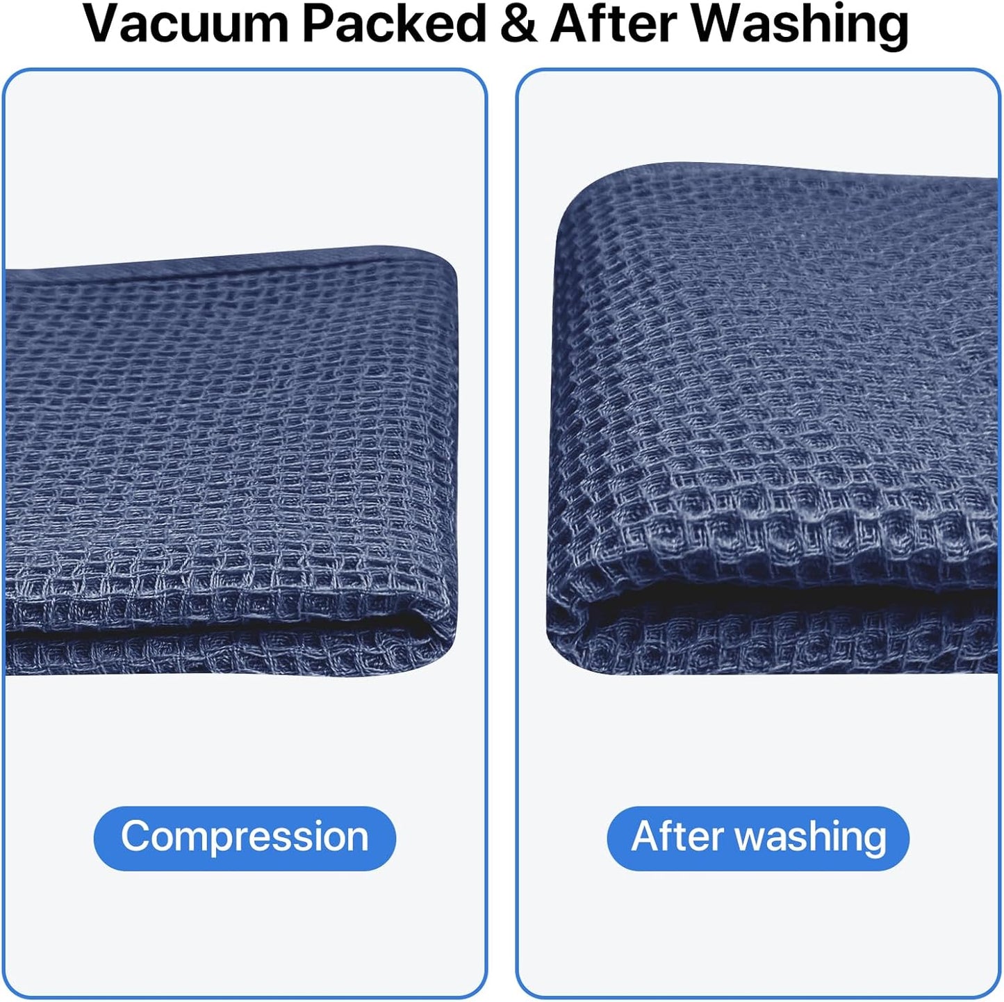 Skiennix 100% Cotton Waffle Weave Kitchen Towels - Ultra Soft & Absorbent Dish Cloths | 6 Pack, Dark Blue, 12x12 Inches