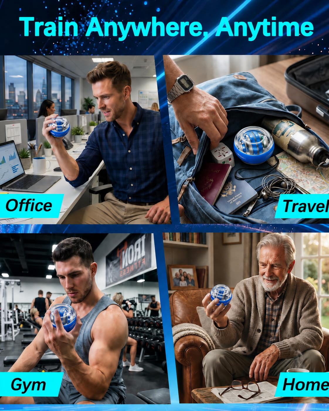 Torque Ball, Wrist Trainer Ball 2026 Upgraded, Auto-Start Gyro Ball, Wrist & Forearm Strengthener with LED Light, Smooth Silent Rotation, Portable Trainer for Fitness, Grip Strength Training-blue