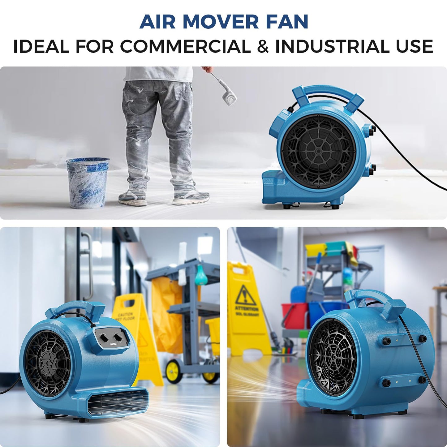 ALORAIR 4000 CFM Air Mover Blower Fan for Industrial, Floor Drying Fan, Carpet Dryer - Timer, Stackable, 3 Speeds, 5 Adjustable Angles Ideal for Water Damage Restoration and Plumbing - GE4000T