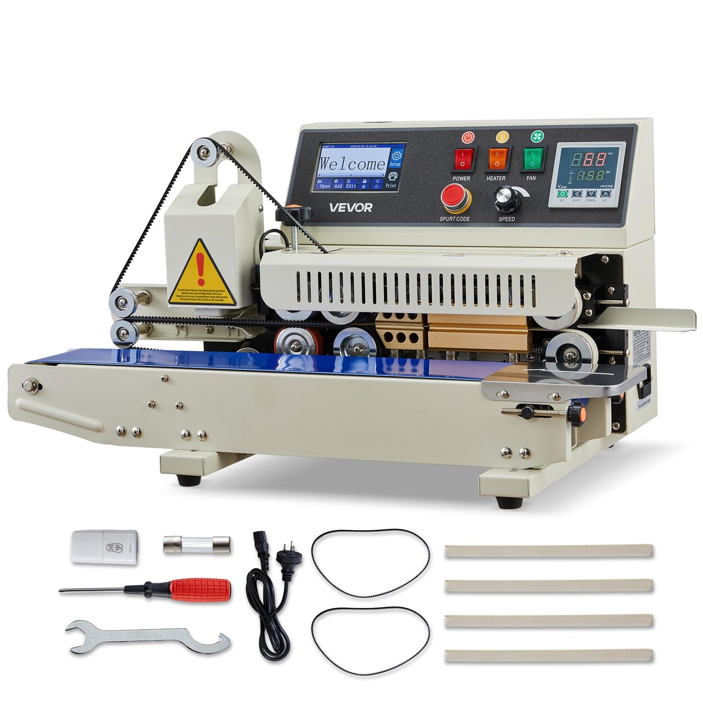 VEVOR Continuous Bag Band Sealing Machine, 0.24-0.47 in Seal Width, Horizontal Band Sealer Machine with Ink Printing, Temp & Speed Adjustable, Heat Sealing Machine for 0.001-0.03 in Plastic Bags