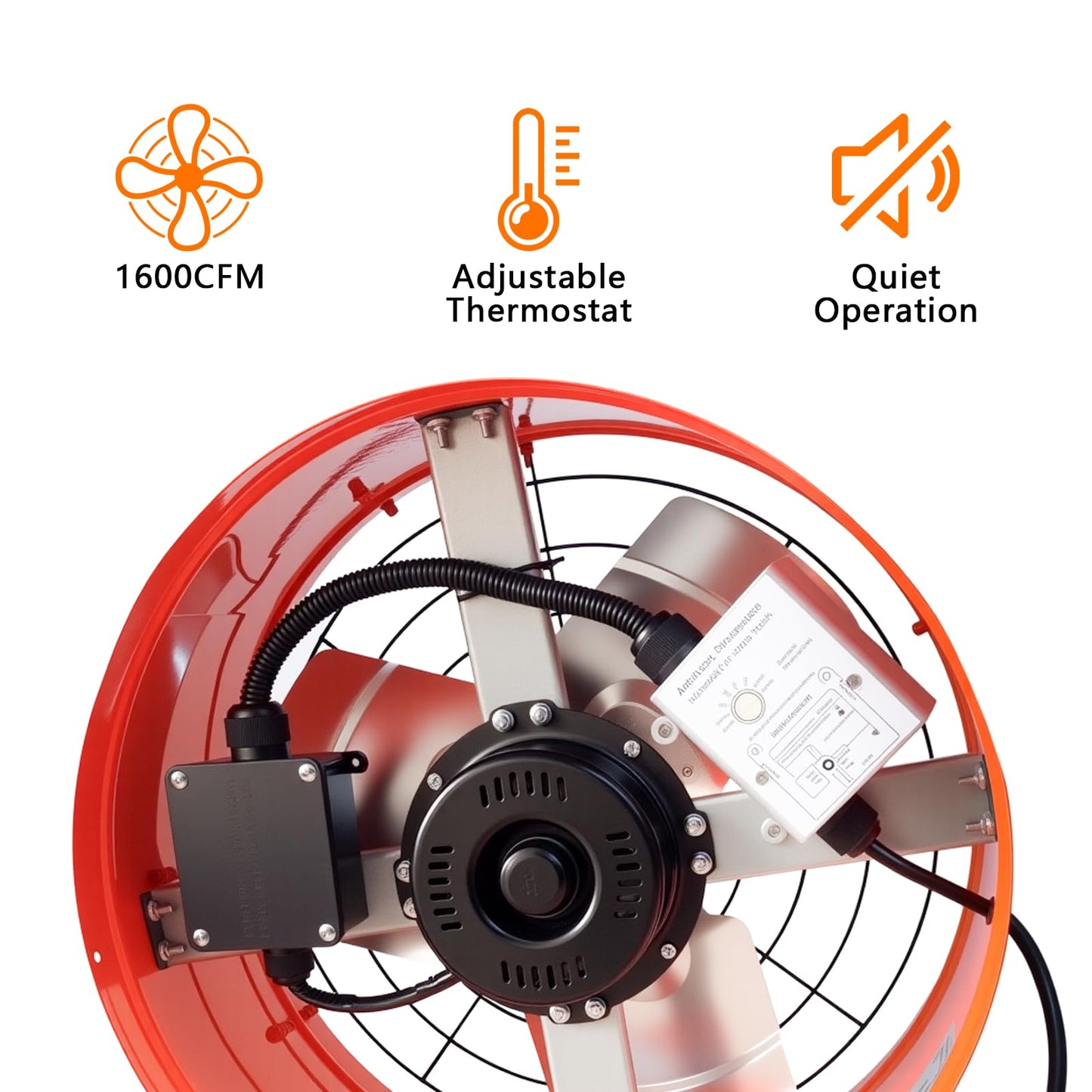 Faazy Professional Grade Attic Fan for Gable Vents | Power Attic Ventilator, 120V 60-Hz Motor and 15-Inch Blade | Quiet Home Attic Fan 1650 CFM, Adjustable Thermostat(Orange)