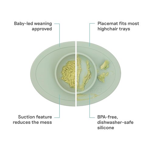 ezpz Tiny Bowl - 100% Silicone Suction Bowl in Sage for Infants | Perfect for Baby-Led Weaning