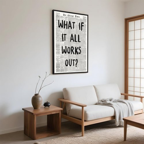 Framed What If It All Works Out Wall Art - Black & White Motivational Canvas Print | 12x16 Inch