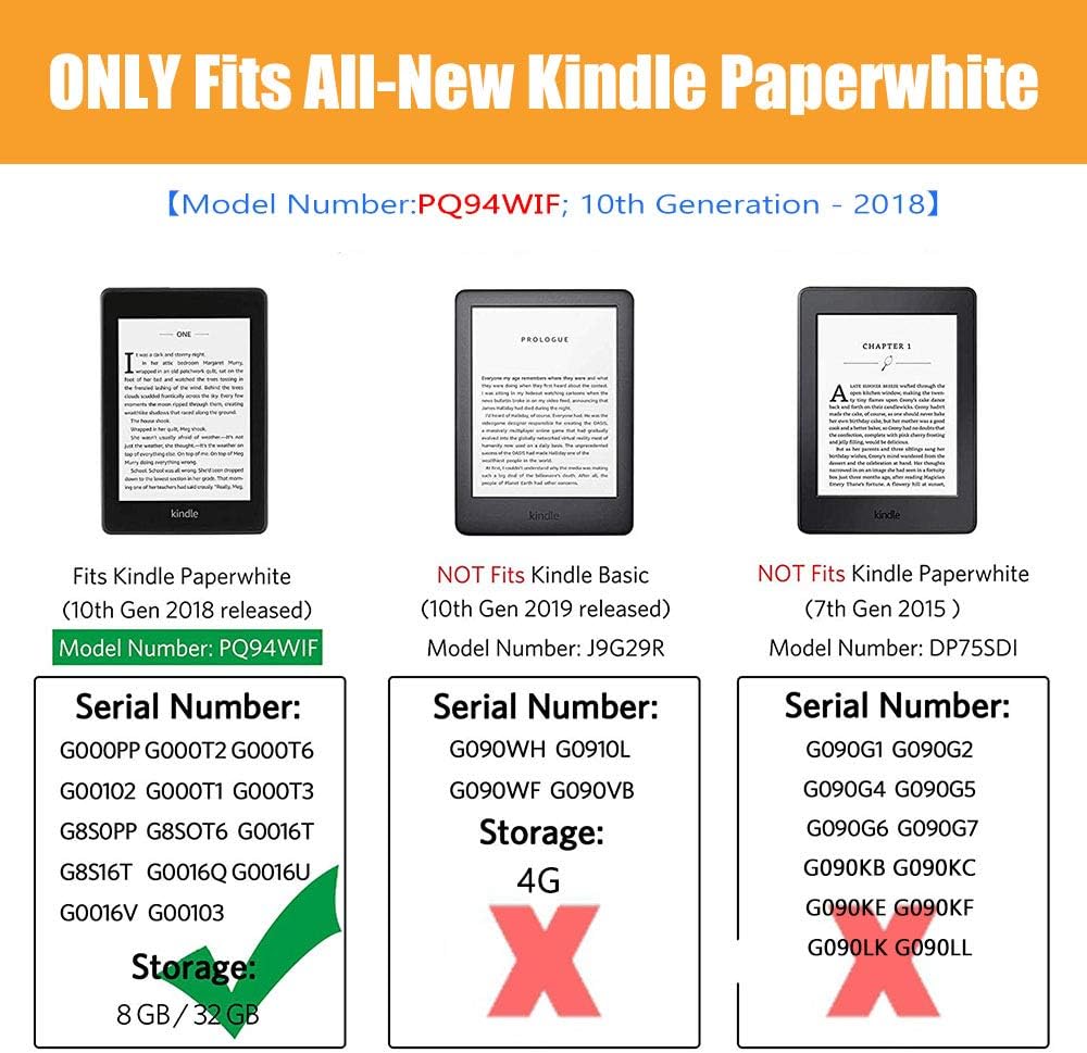 SCSVPN 6'' 10th 2018 PQ94WIF for Kindle Paperwhite Case Generation Model No. with Hand Strap, Auto Sleep/Wake - Slim