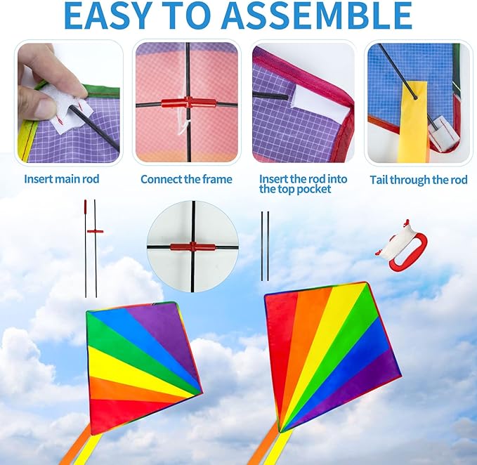 Kite for Kids Adults Easy to Fly, Rainbow Kites for Toddlers Age 3-5 Beginners, Kites for Kids Ages 4-8 8-12 Easy to Fly in Low Wind- Kite for Family Beach Outdoor Games and Activities