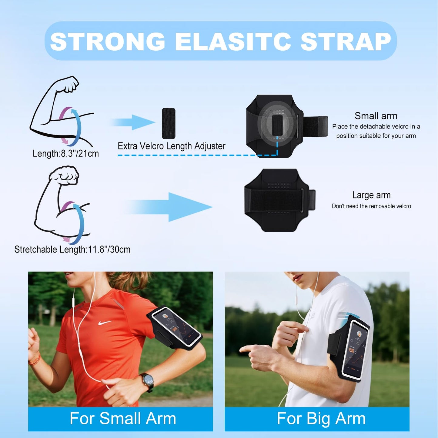 Running Armband with Earphone Pouch & Card Slot, Running Phone Holder for iPhone 17 16 15 14 Pro Max Plus Galaxy S25 S24 S23 Ultra, Up to 6.8" Phones