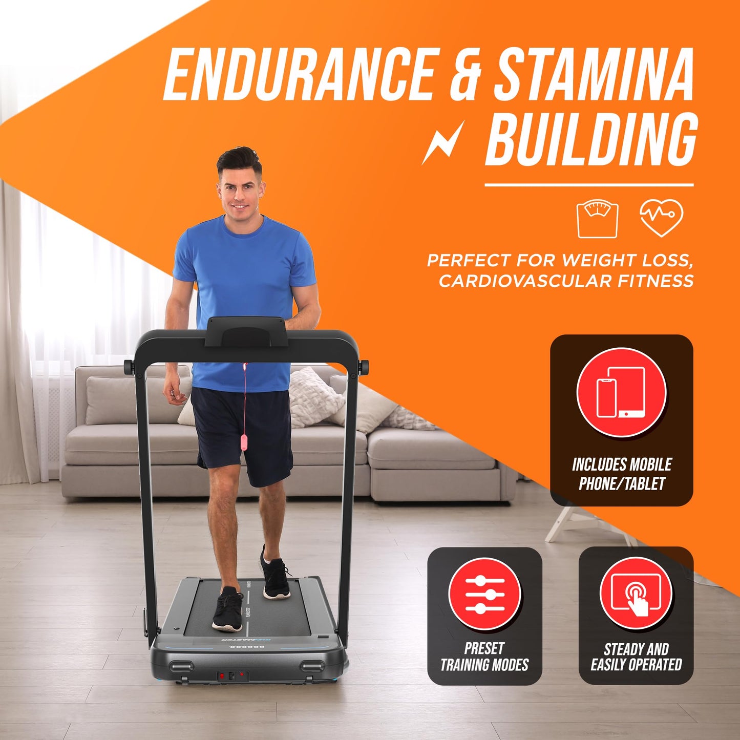 RunMaster 2 in 1 Folding Treadmill - Portable, Space-Saving, 2.5HP Under Desk Electric Treadmill with Foldable Handle, Bluetooth, Large Belt for Walking and Jogging, 12 Exercise Programs - Black