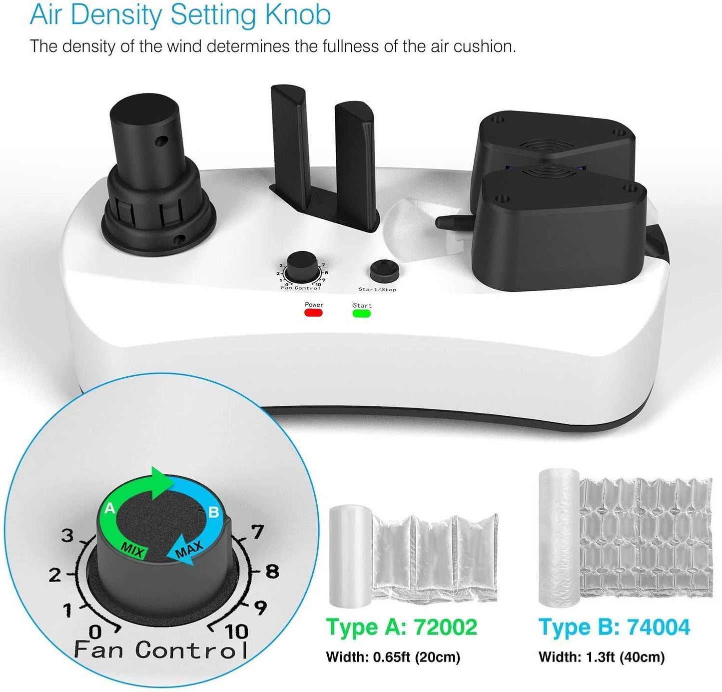 YE300 Air Cushion Machine 110V Air Pillows Maker Air Pillow Machine Portable Inflatable Packaging Air Bag Making Machine + 100m Free Test Film Roll,White,ACM-220