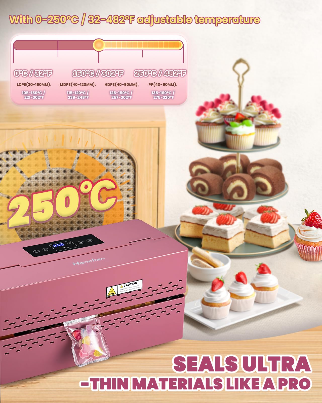Commercial Heat Sealing Machine, Automatic Continuous Band Sealer | 32-482°F Adjustable with Smart LED Touchscreen | Fast, Quiet & Safe for Home Kitchen, Bakery, Food Storage & Snacks Packaging