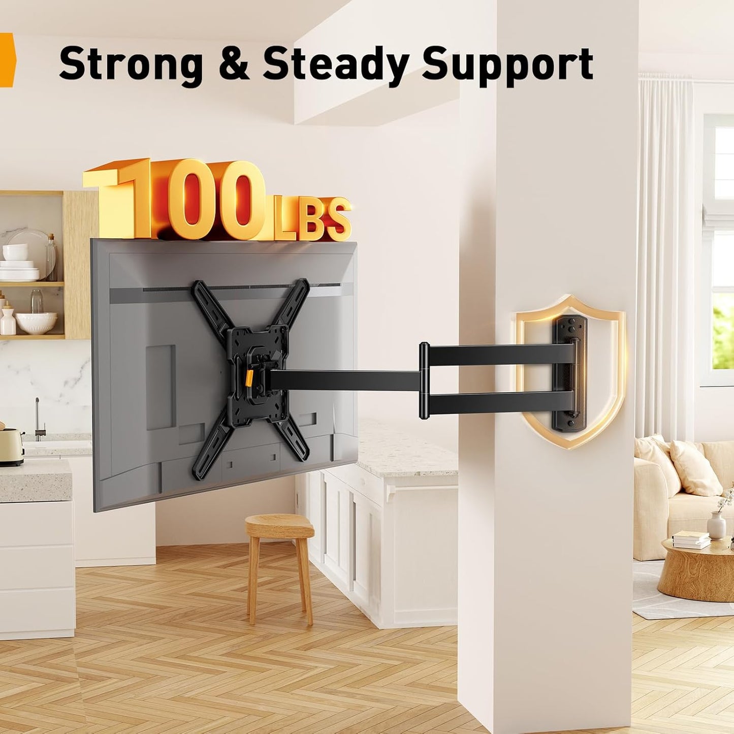 Perlegear Long Arm TV Wall Mount - Full Motion Bracket for 26-70 Inch TVs, 100 lbs Capacity, Swivel & Tilt