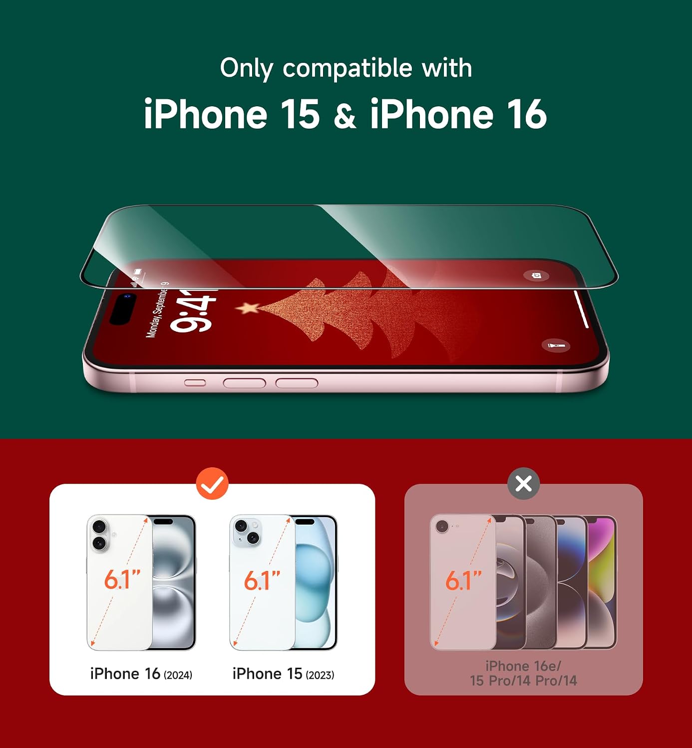 2-Pack 16/ 15 9H+ SURITCH for iPhone iPhone Tempered Glass Screen Protector, Hardness, Fingerprint Resistant