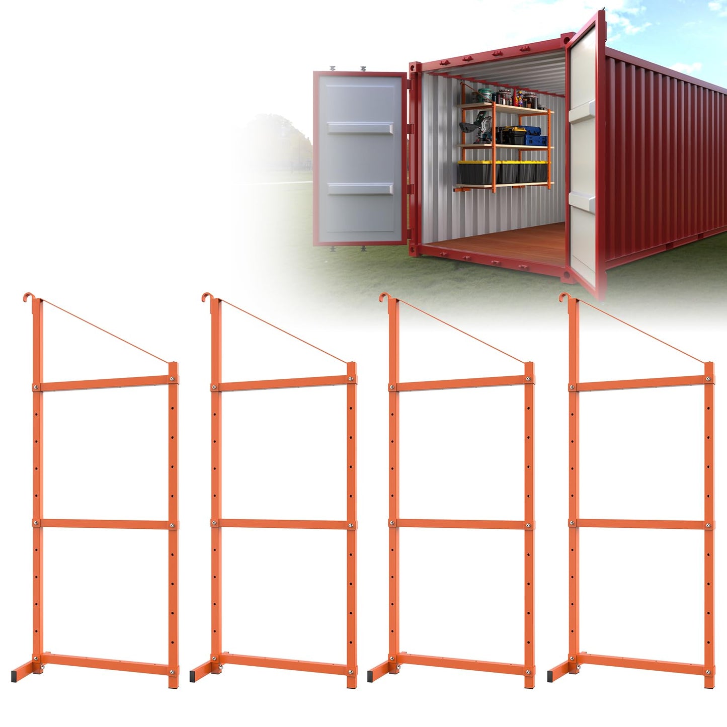 Shipping Container Shelving Bracket Adjustable Heavy Duty Steel Cargo Shipping Container Shelves Universal 55"(H) X 19"(W) (4 Pack, Orange)