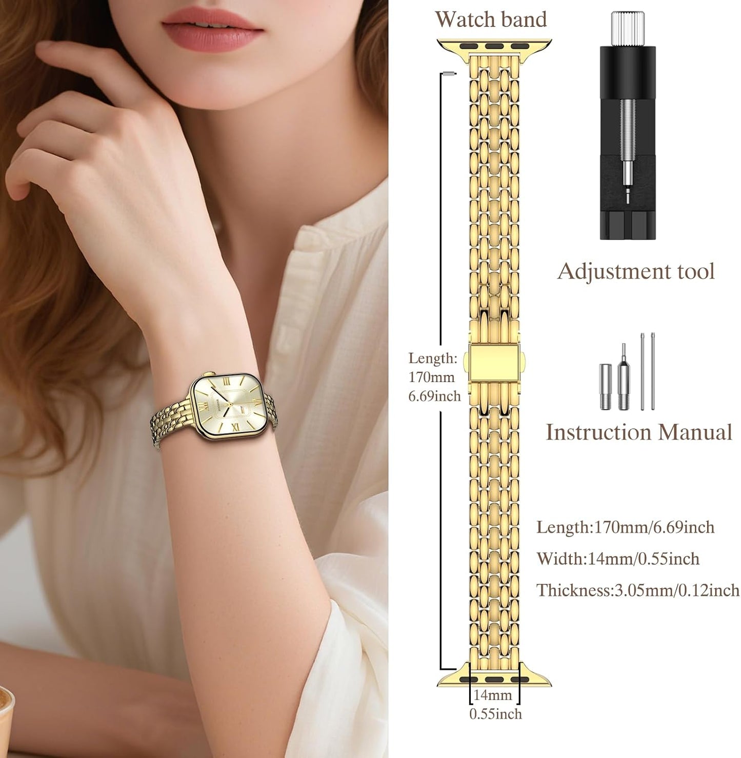 38mm 40mm 41mm 42mm 11 10), 11 10 9 8 7 6 5 4 3 2 1 SE3/2/1, MioHHR Slim Metal Bands Compatible with Apple Watch Bands