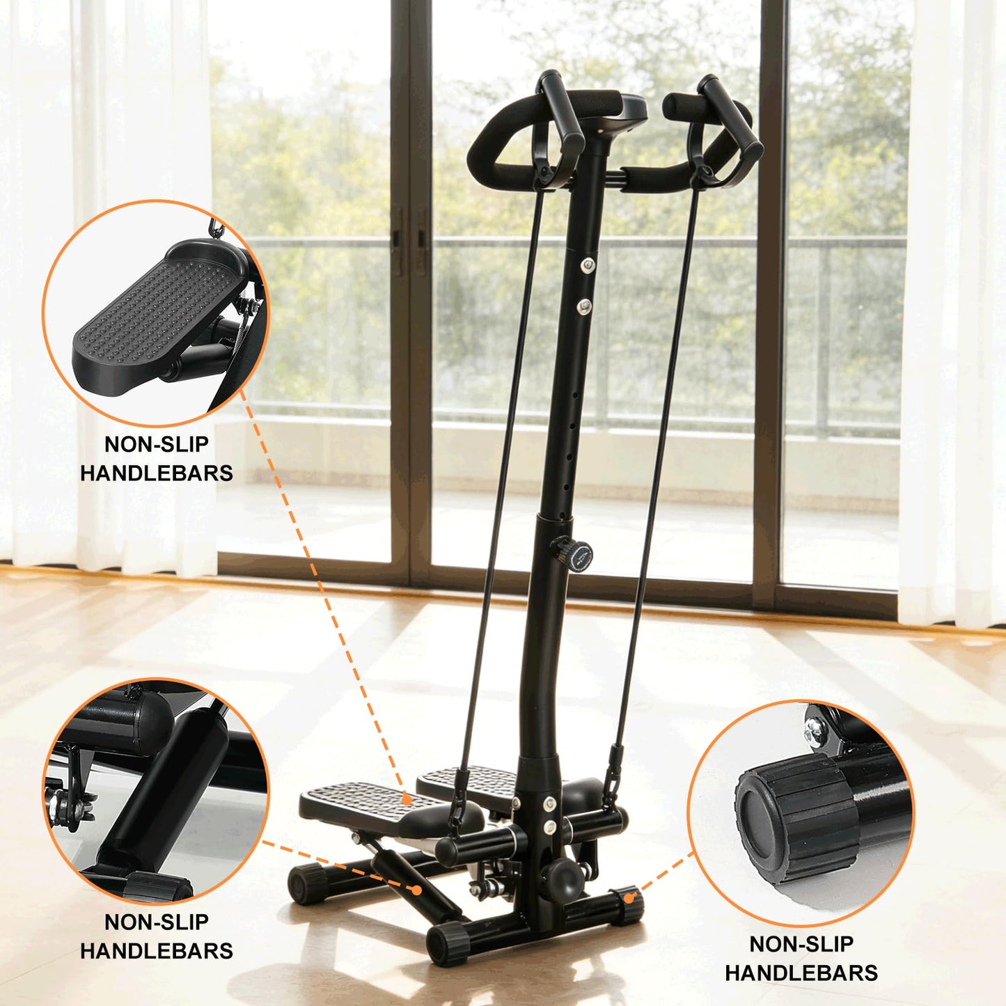 BeBecome Steppers for Exercise at Home, Twist Stair Stepper with Handlebar, Low Impact Fitness Step Machine with LCD Monitor, with Tension Band,Quiet Hydraulic Cardio Trainer for Indoor Workouts
