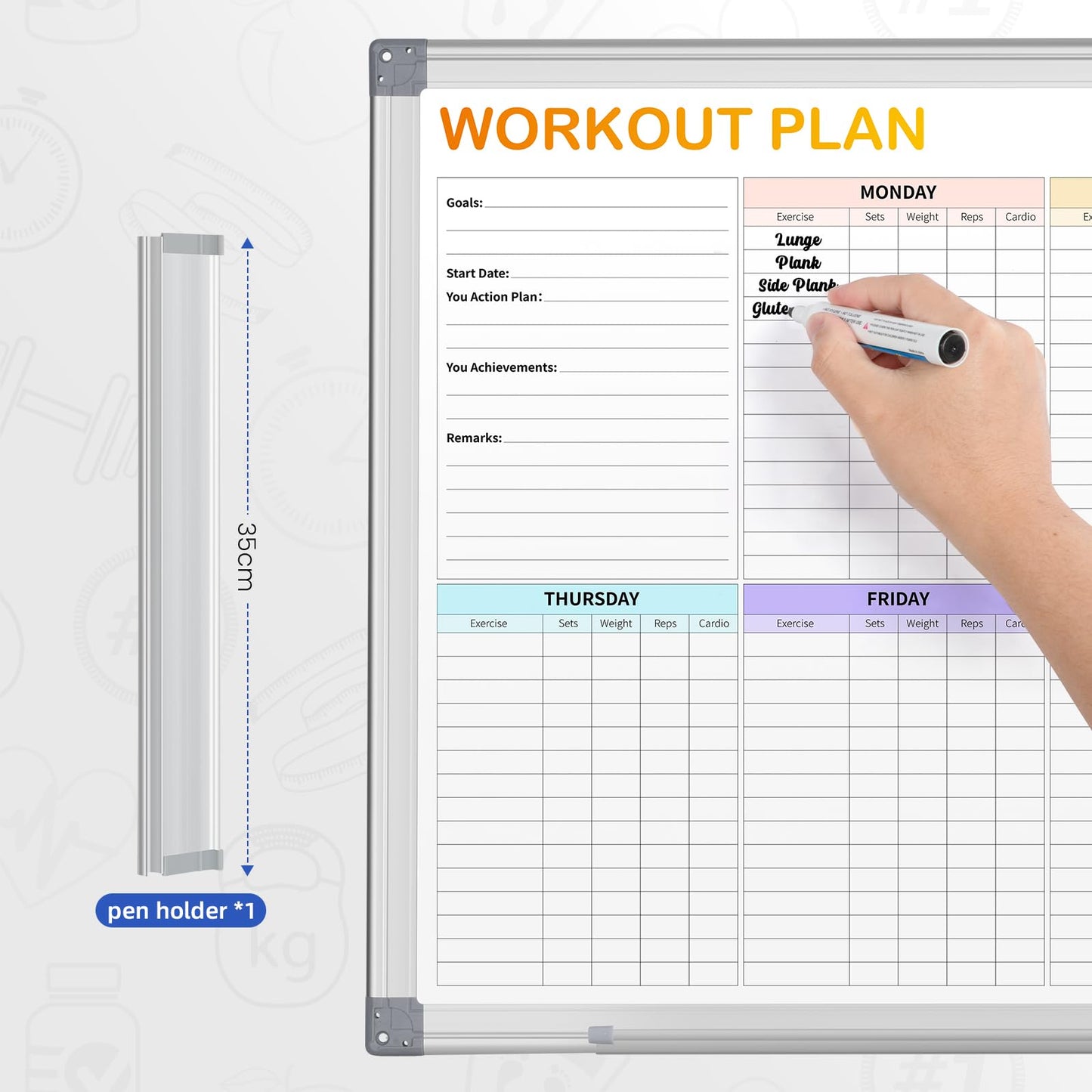 Fitness Tracker Magnetic Whiteboard Workout Plan Dry Erase Board for Wall 24'' x 18'',Hanging Mounted Weekly Fitness Tracker Gym Exercise Tracker Schedules and Checklists