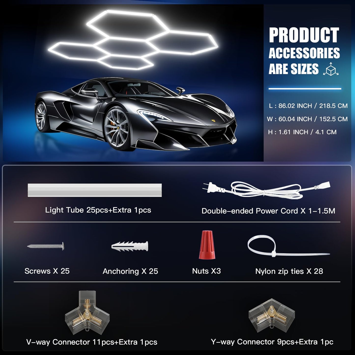 JTT Hexagon Garage Lights, 200W 20000LM 5 Grids 25Pack LED Garage Hexagon Lights, 6500K Super Bright Car Detailing Ceiling LED Shop Light for Warehouse Workshop Gym Basement Car Care Wash Room